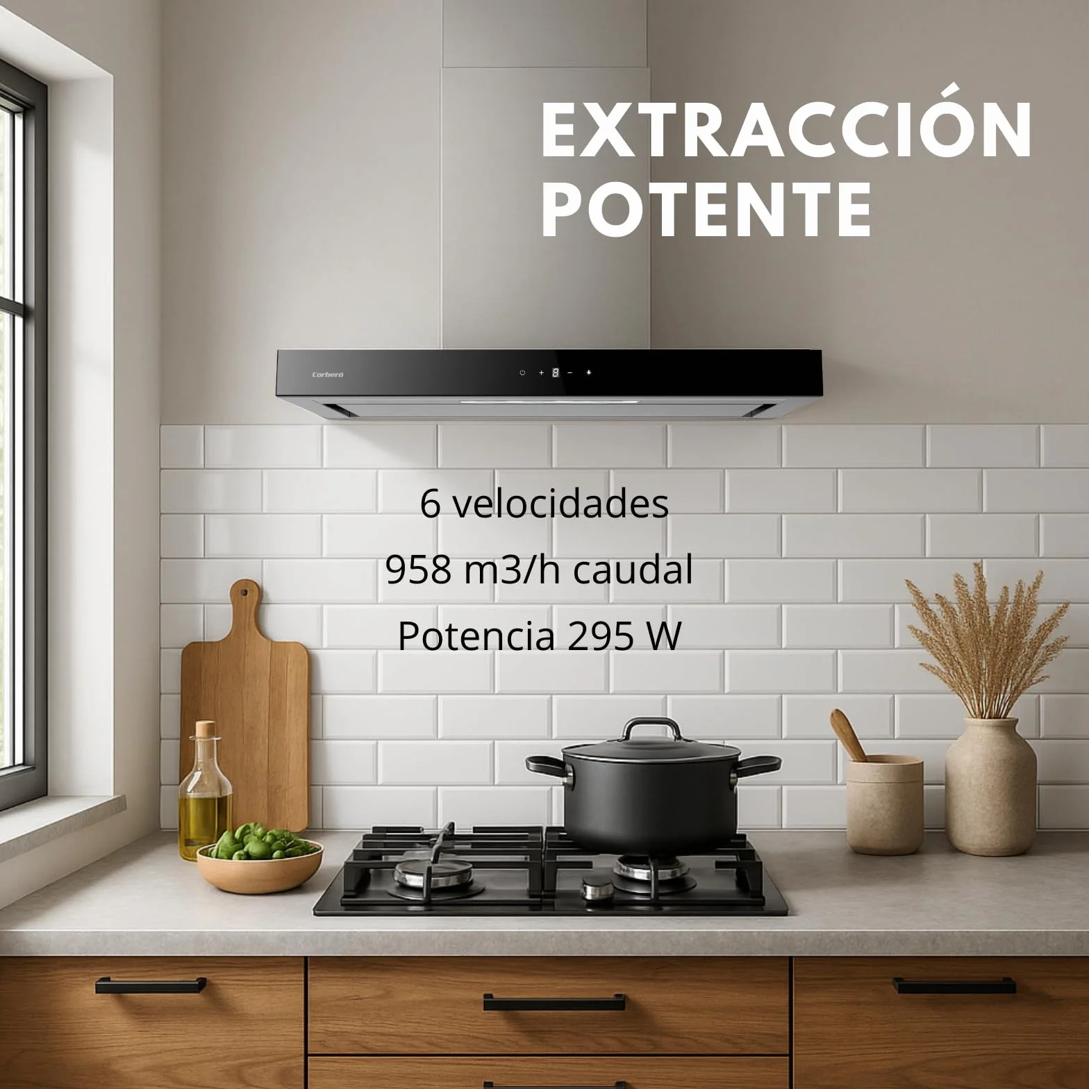 Corberó Campana Extractora Horizontal 90 cm ATHABASCA9100XB 958 m3/h 295W Acero Inoxidable