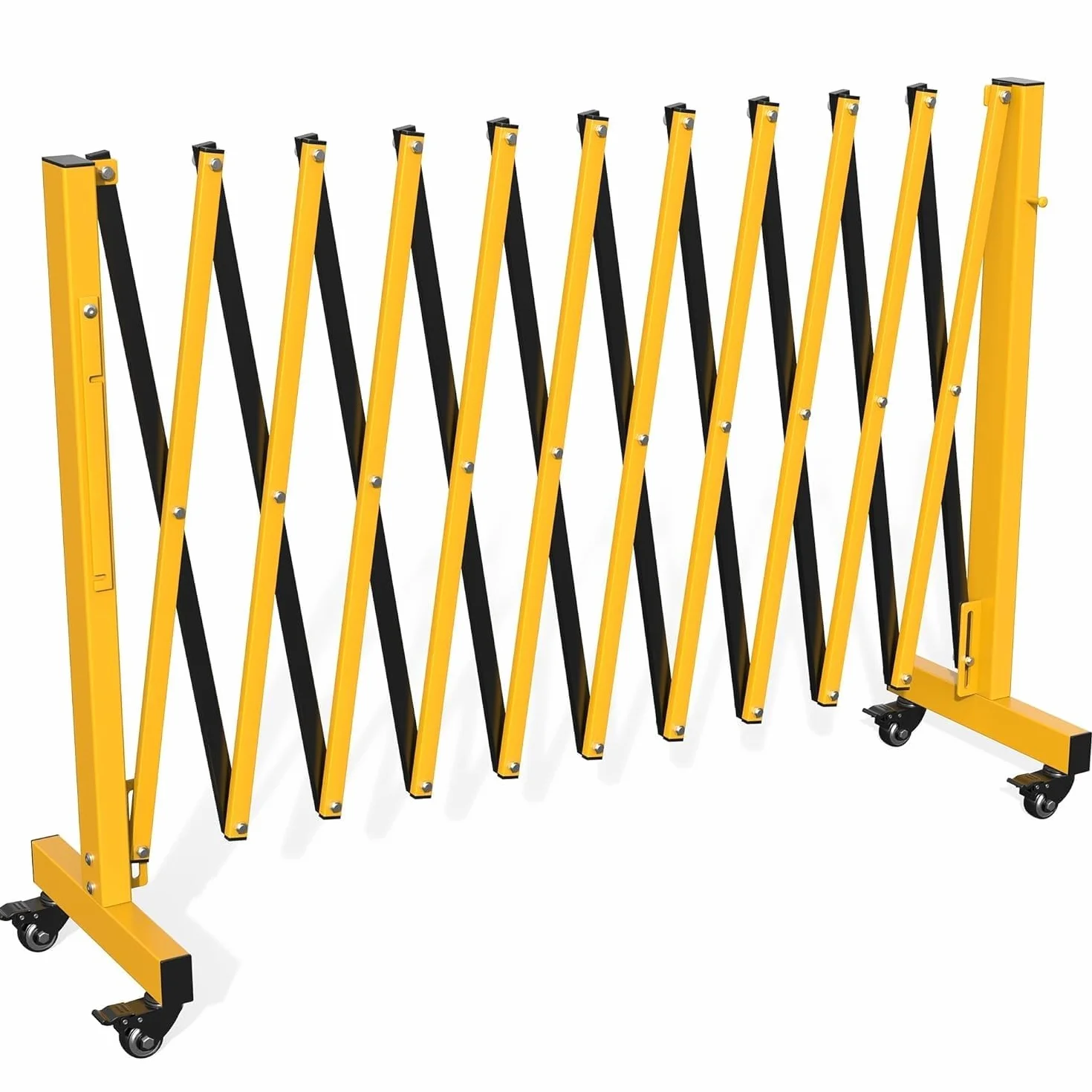 Garvee Barrera de Seguridad Extensible de Acero al Carbono 3,35m x 103cm, Valla Plegable Retráctil con Ruedas para Control de Acceso en Garajes, Industria, Obras y Almacenes, Amarillo