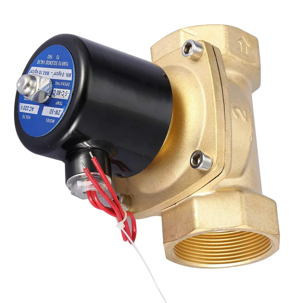 Válvula solenoide NC, 220VAC DN50 Latón Válvula solenoide eléctrica de tipo 2, 2 posiciones y 2 posiciones, normalmente cerrada Tipo de válvula solenoide sensible de efecto directo