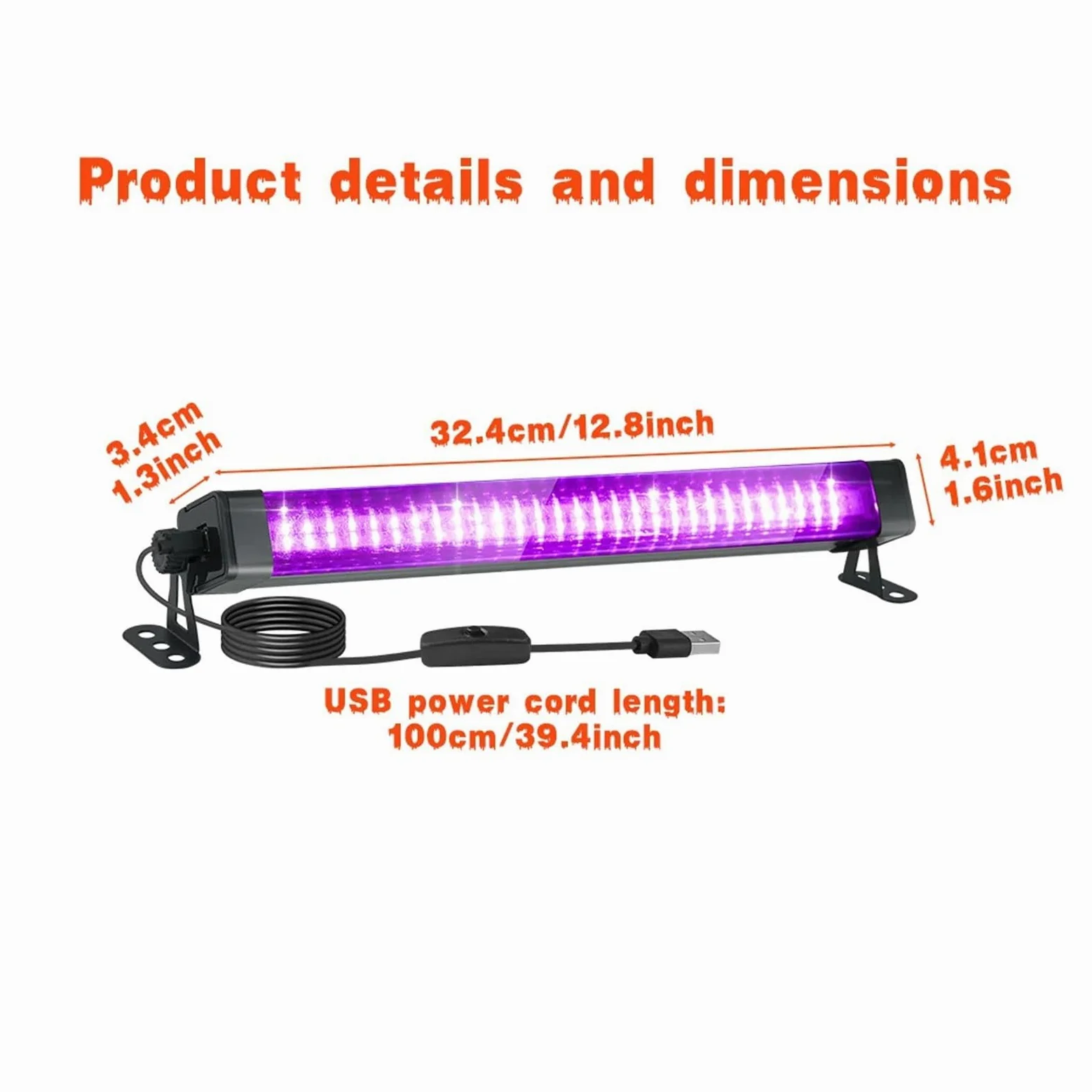 Tubo de luz negra LED 60 luces - Con interruptor, rotación 360 ​​grados, lámpara UV for fiestas fluorescentes, arte corporal, Halloween y Navidad, Multiuso confiable(60LEDs-3P)