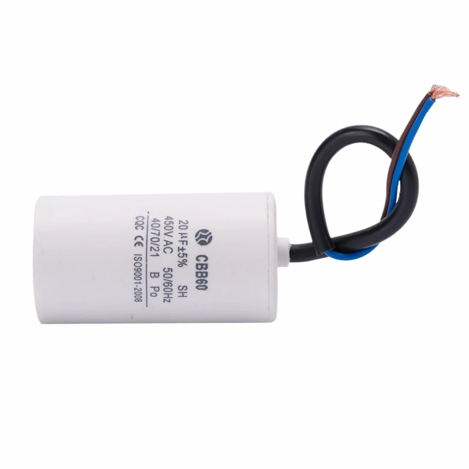 CBB60 450v 20uf condensador de arranque de motor en funcionamiento condensador de capacidad de dos cables
