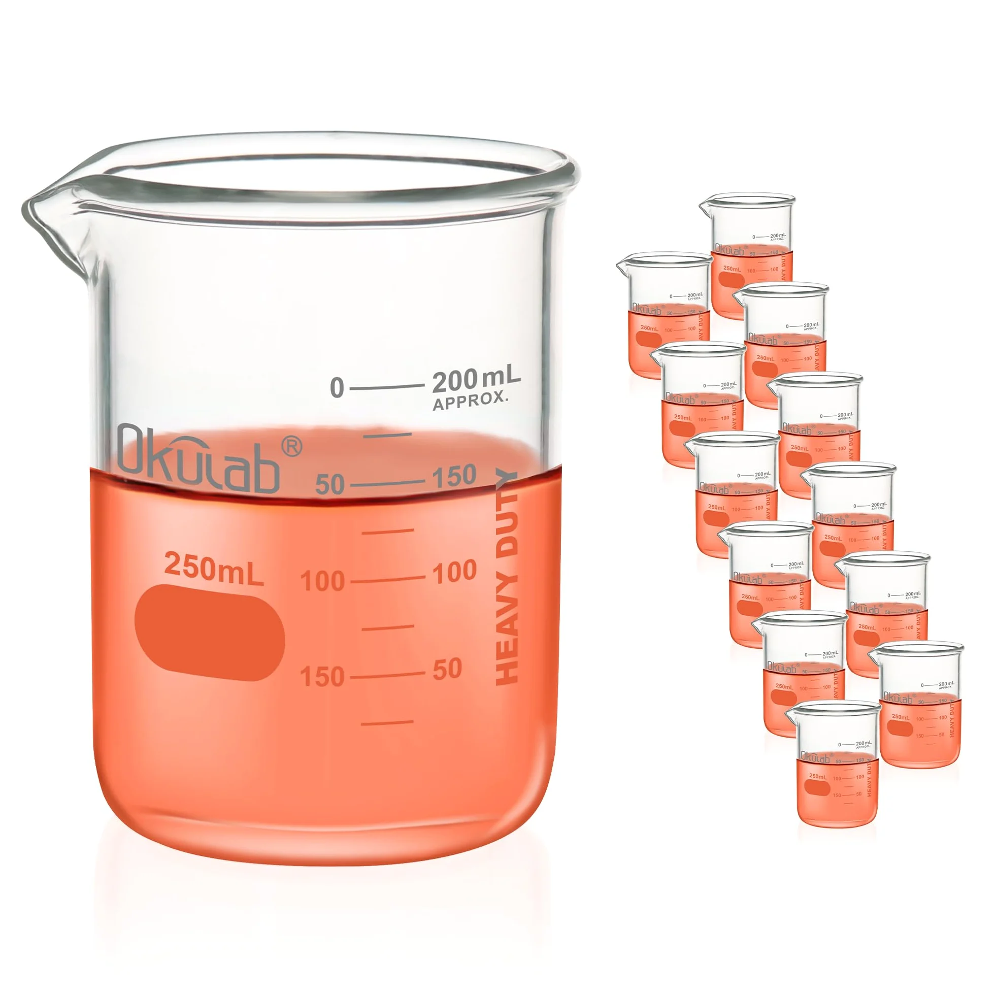 Vasos de precipitados de cristal, resistentes, con graduación impresa a doble escala. 12 piezas de vol.250 ml, HBKG250C12
