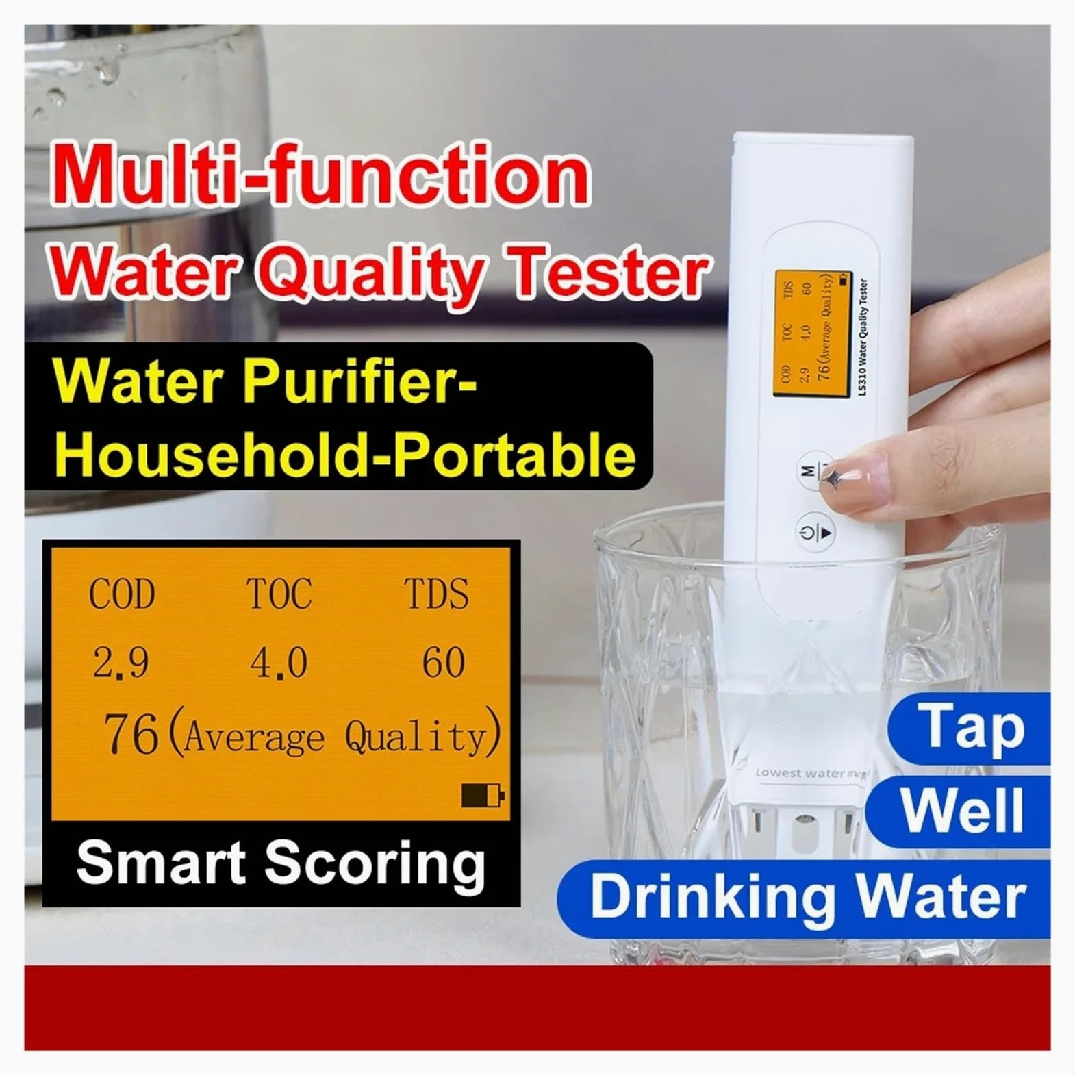 Probador de calidad del agua potable, medidor TDS, portátil DQO, TOC, CE, alta precisión, resistente,Extensamente probado