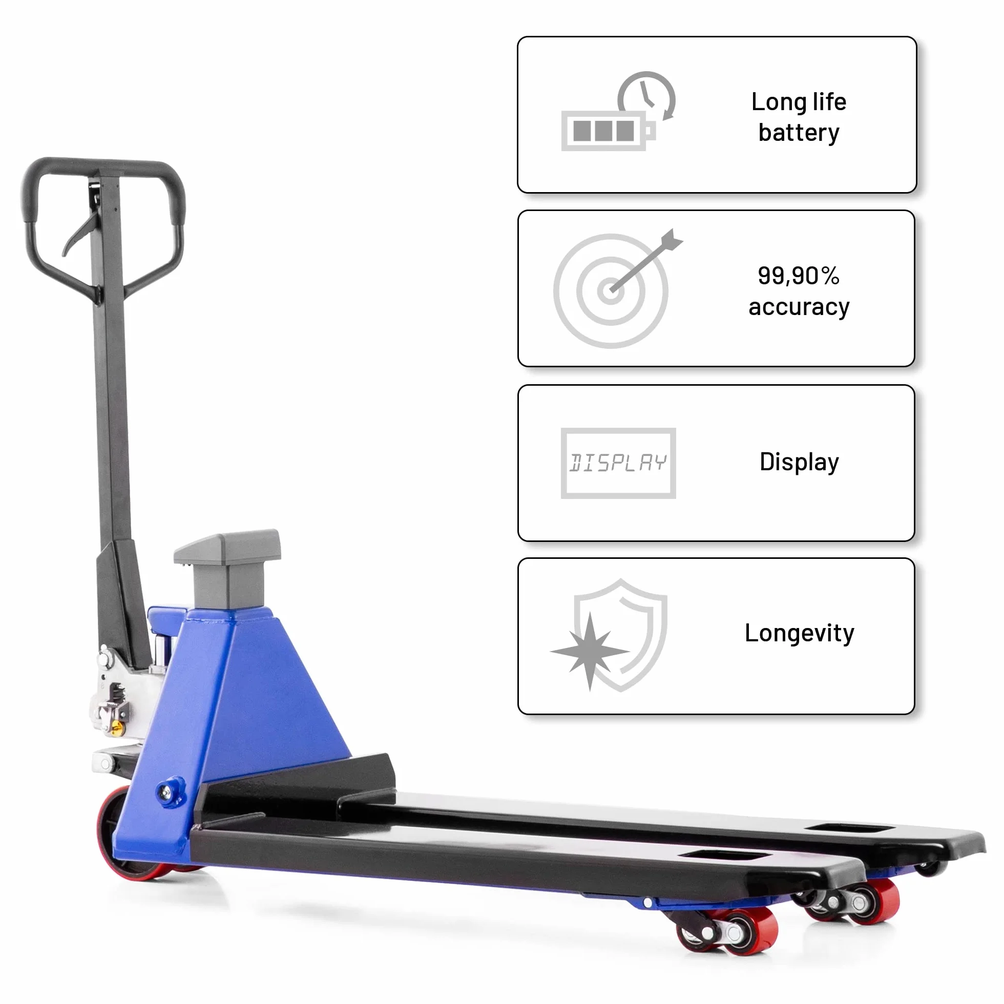 Carretilla elevadora con báscula | 0,5 kg Pasos | 2 t / 2500 kg Capacidad de Carga | 1150 mm | Ruedas de PU
