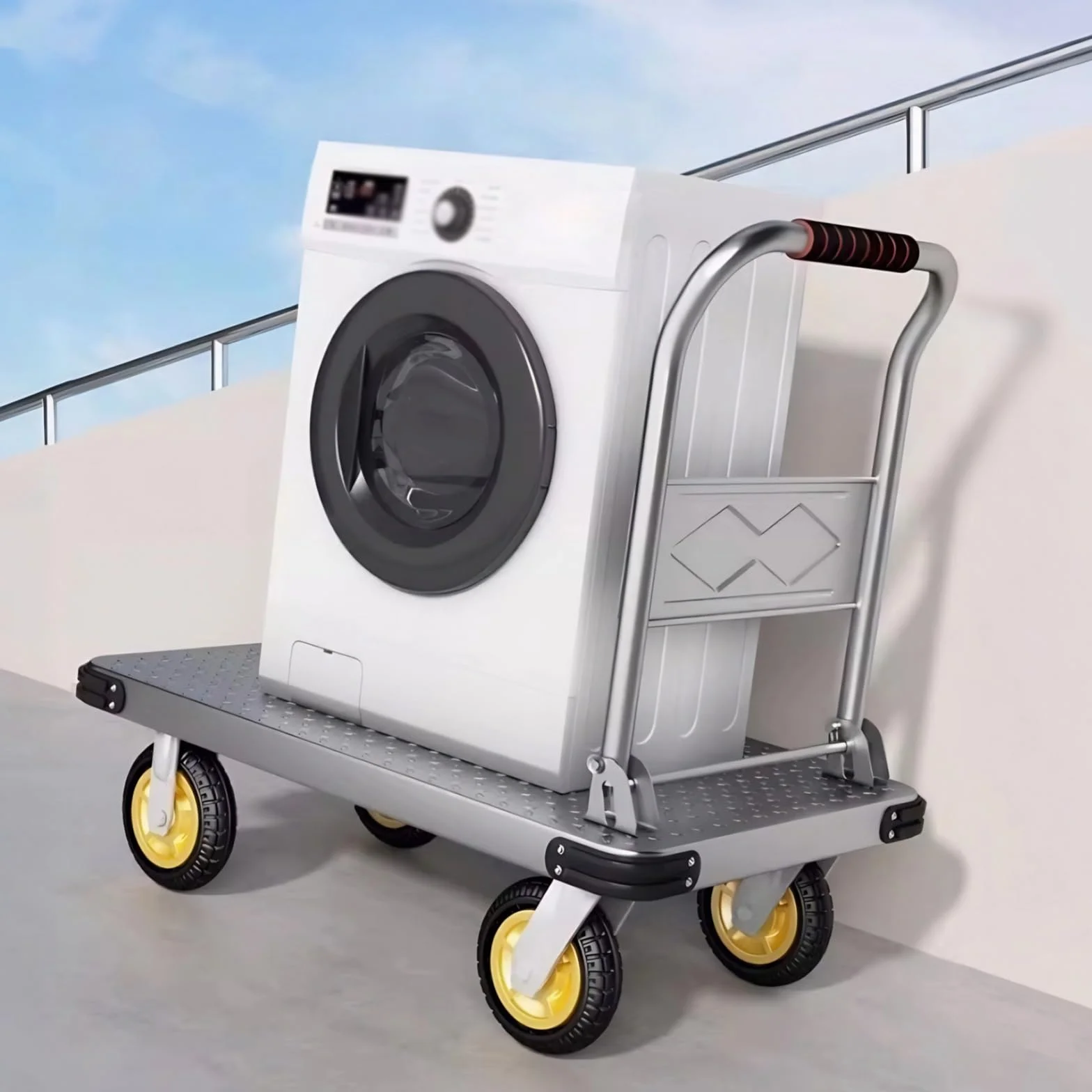 500kg Carro de Plataforma Resistente, Plataforma Rodante de Acero, Carretilla de Mano Plegable con Plataforma de Trabajo de 90x60 cm para Carga y Almacenamiento