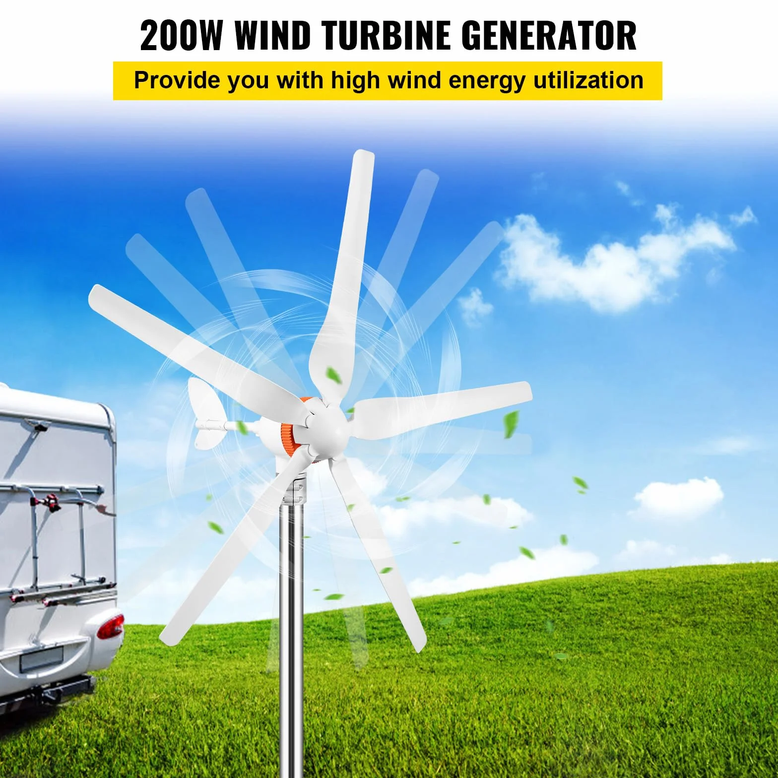 VEVOR Generador de Turbina Eólica 12 V 500 W Aerogenerador Horizontal 5 Cuchillas Velocidad Nominal 13 m/s, Kit Resistente y Durable con Controlador de Carga MPPT para Hogar, Chalets