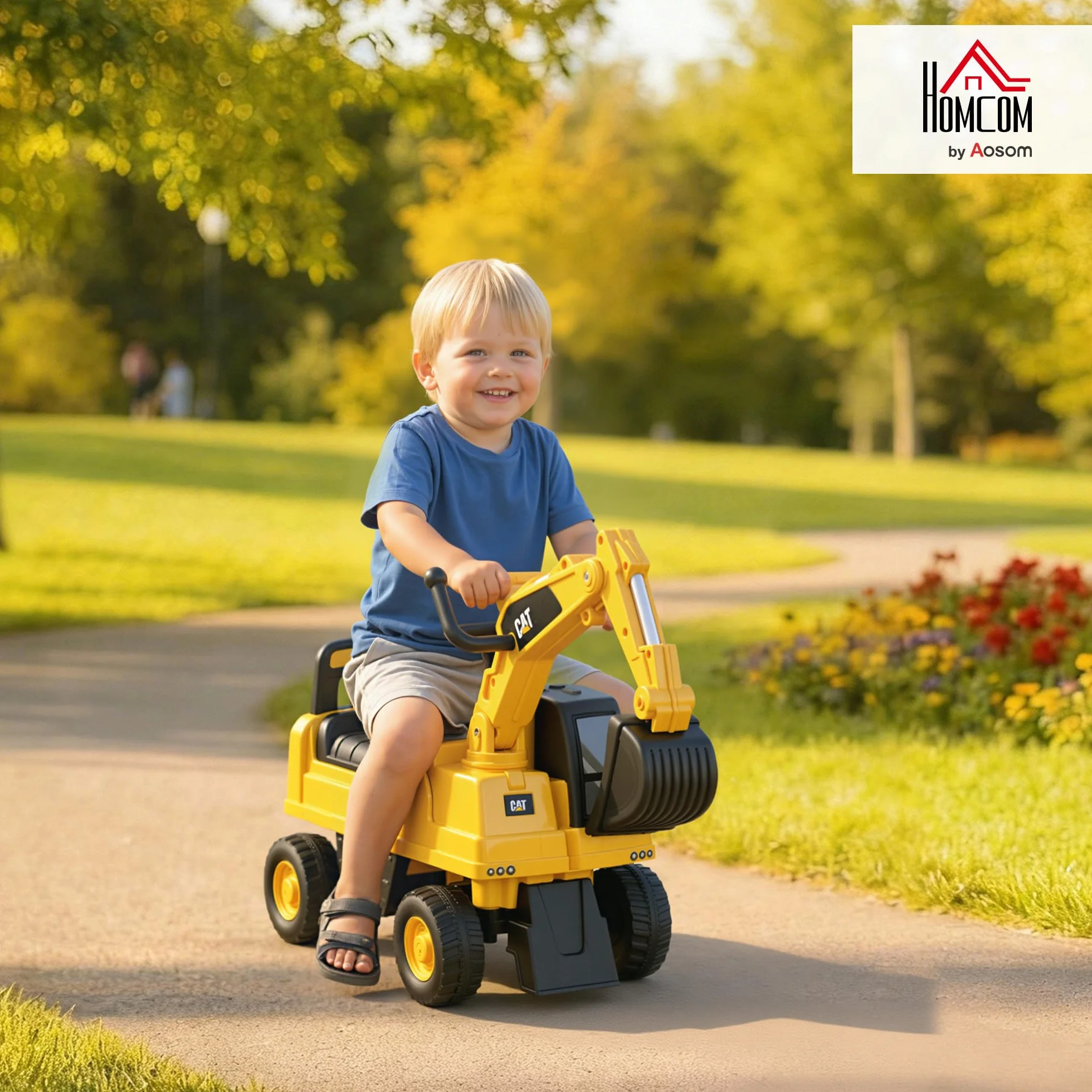 Caterpillar HOMCOM Excavadora Correpasillos para Niños 12-36 Meses 25 kg 85x27,5x47,5 cm Amarillo