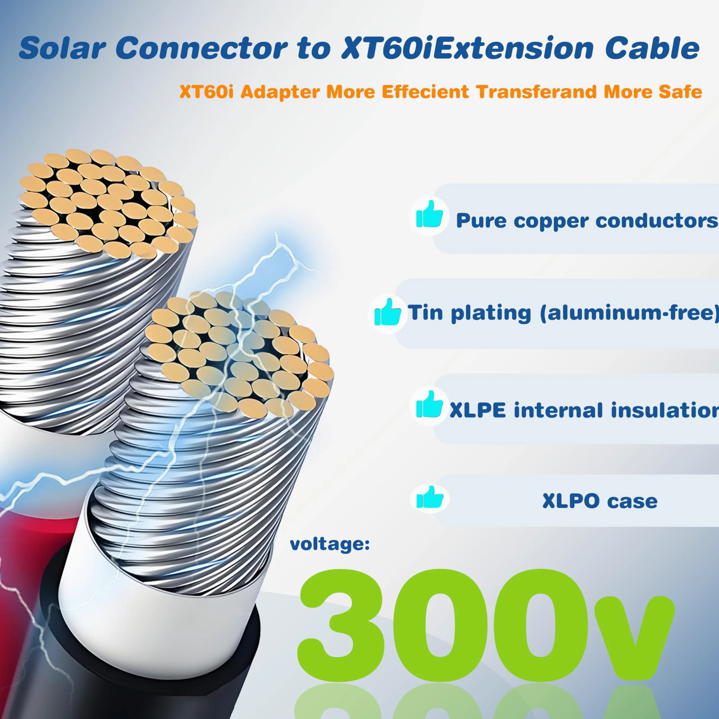 Cable de extensión de carga solar a XT60i de 3 pies, 6 pies, 12 pies, 25 pies, 50 pies, conectores solares a adaptador XT60i para estaciones eléctricas portátiles y generadores solares (12
