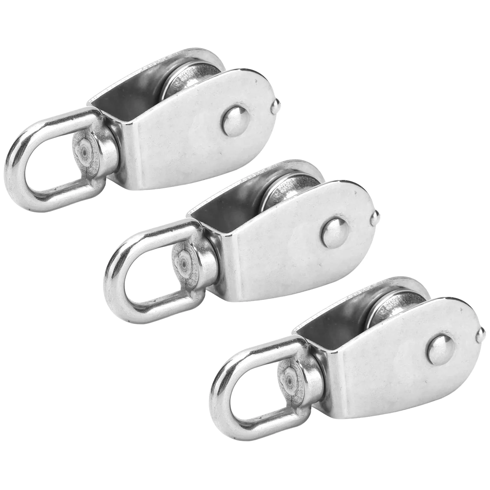 Bloque de polea resistente de acero inoxidable para cuerda de alambre de elevación con gancho de suspensión, rueda de remolque de 10 piezas (M25) y versátil para aparejos de elevación y remolques