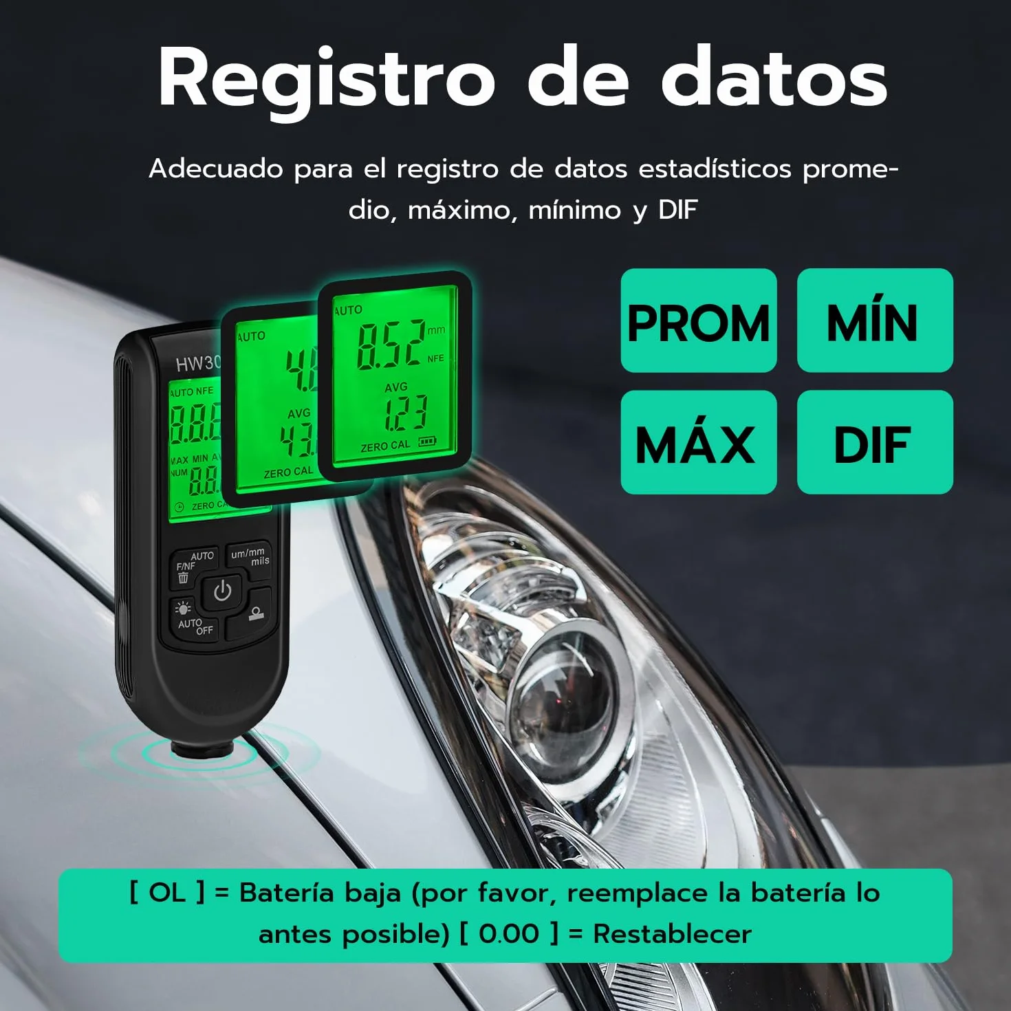 Digital Medidor de Espesor de Revestimientos 0-2000 µm Portátil para Auto Negro