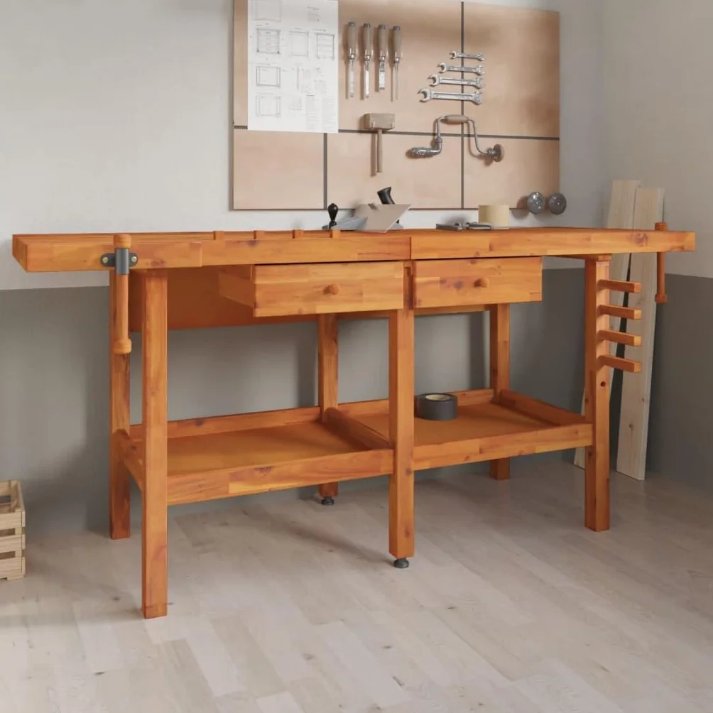 vidaXL Banco de Trabajo con Estante Mesa de Trabajo Organizador para Taller con Almacenaje Cajones y Tornillos Banco Madera 192x62x83 cm