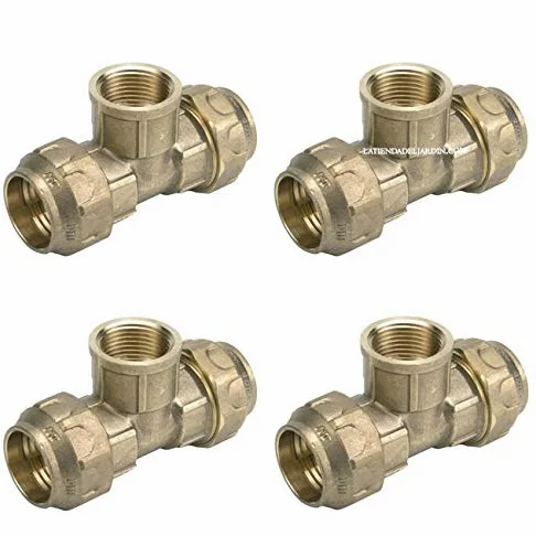 Suinga Pack 4 Te Hembra Latón 32mm x 1'' para Tubería Polietileno 32mm | Conexión Roscada | Certificado Aenor | Accesorio de Fontanería, dorado