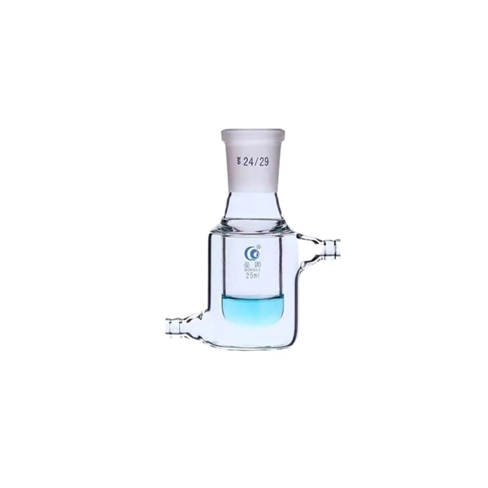 Frasco de reacción de Doble Capa de Laboratorio con Camisa de Boca única de Fondo(25mL Caliber 24)