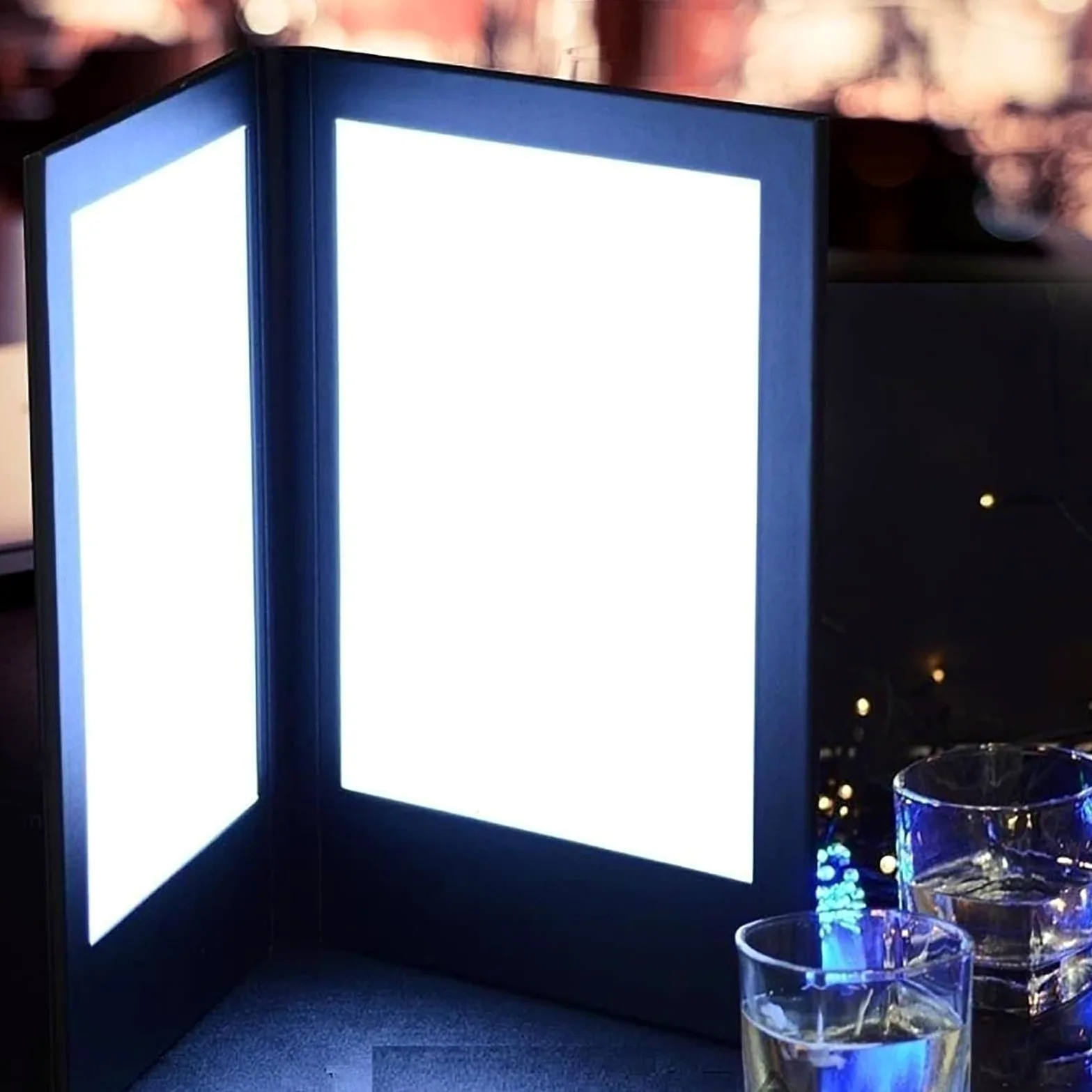 Cubiertas de menú iluminadas con LED, soporte retroiluminado para menús de panel individual/doble con protectores de piel sintética, soporte de menú comercial para restaurantes