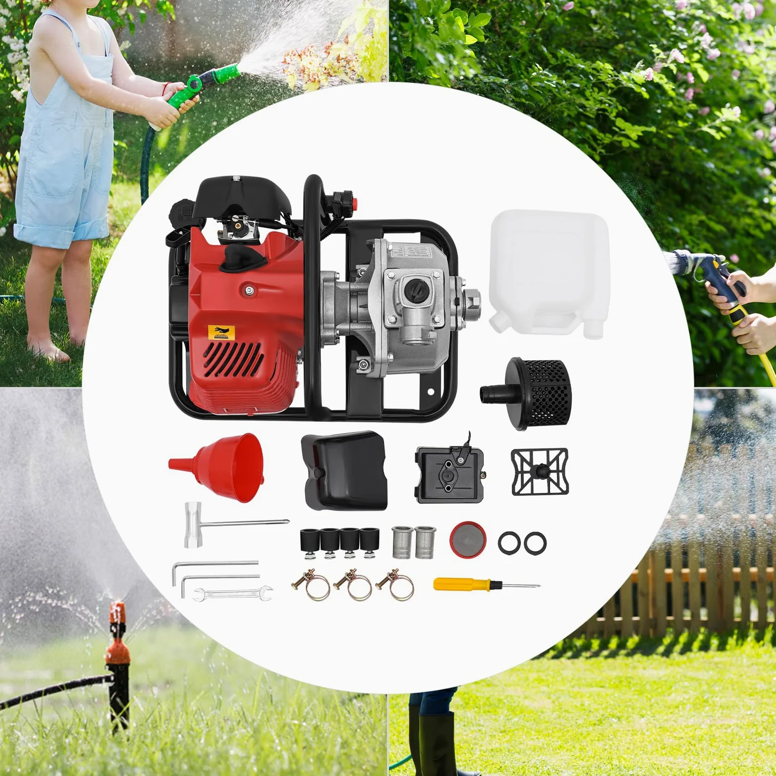 Bomba de agua para motor de gasolina de 2 tiempos, bomba de agua sucia, bomba de jardín, 1,25 kW