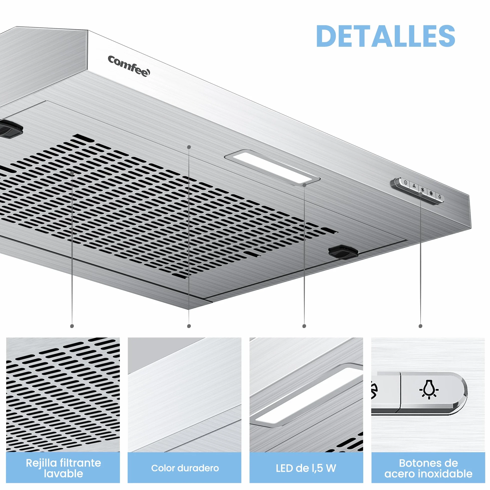 COMFEE' SLIF17SS-60 Campana Extractora Bajo Encimera 60 cm 200 m³/h Acero Inoxidable