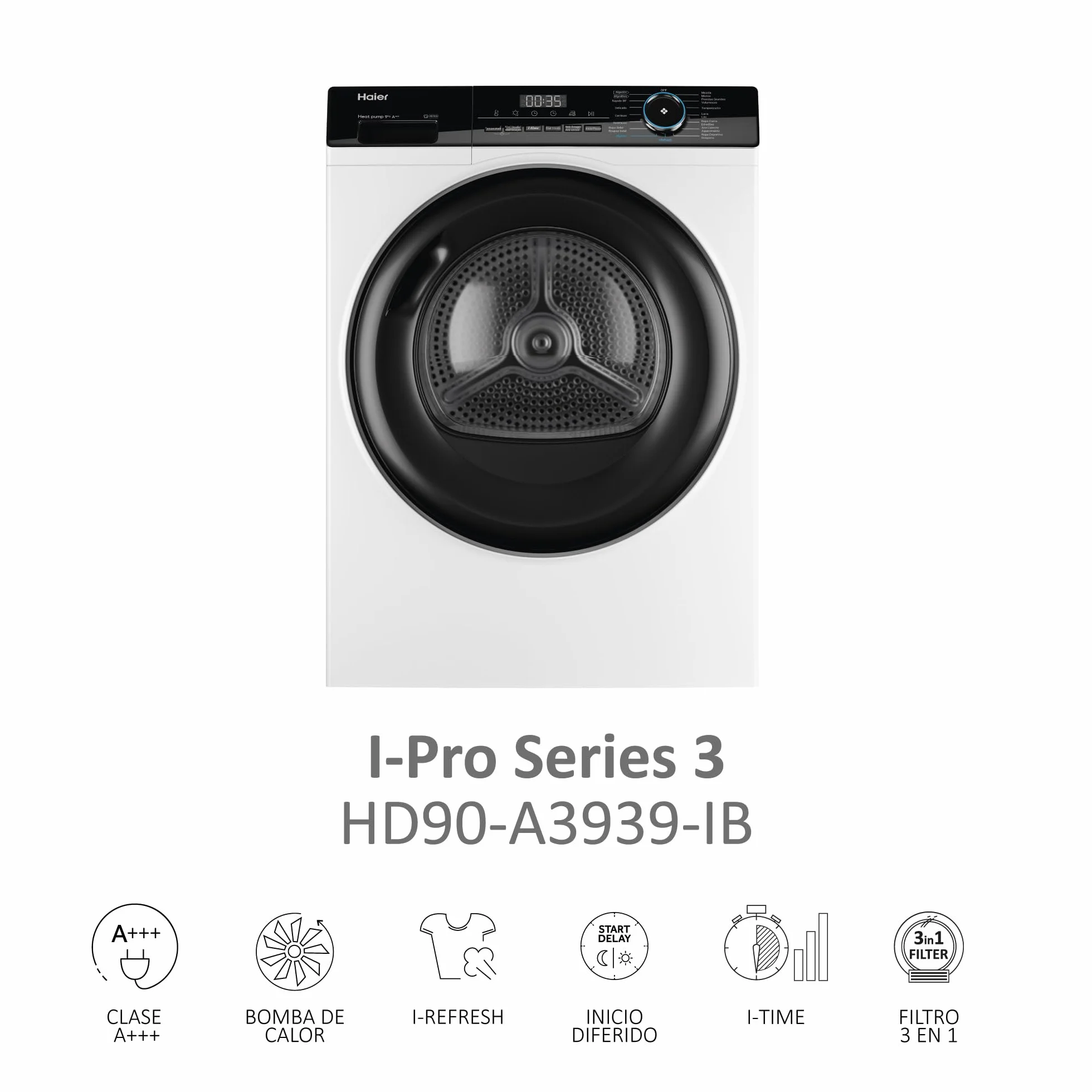 Haier I-Pro Series 3 Secadora con Bomba de Calor 9KG Función Vapor I-Refresh Motor Inverter