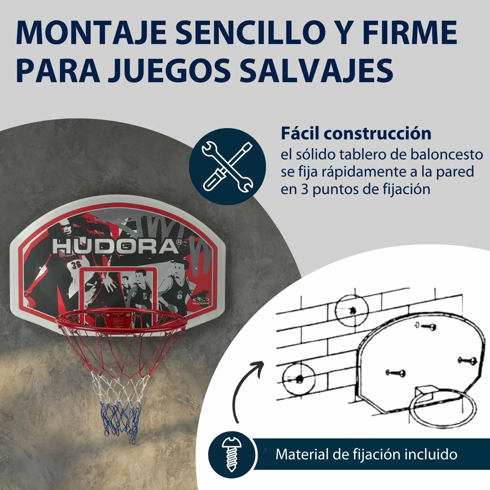 HUDORA Juego de canasta de baloncesto interior exterior con tabla y material de fijación
