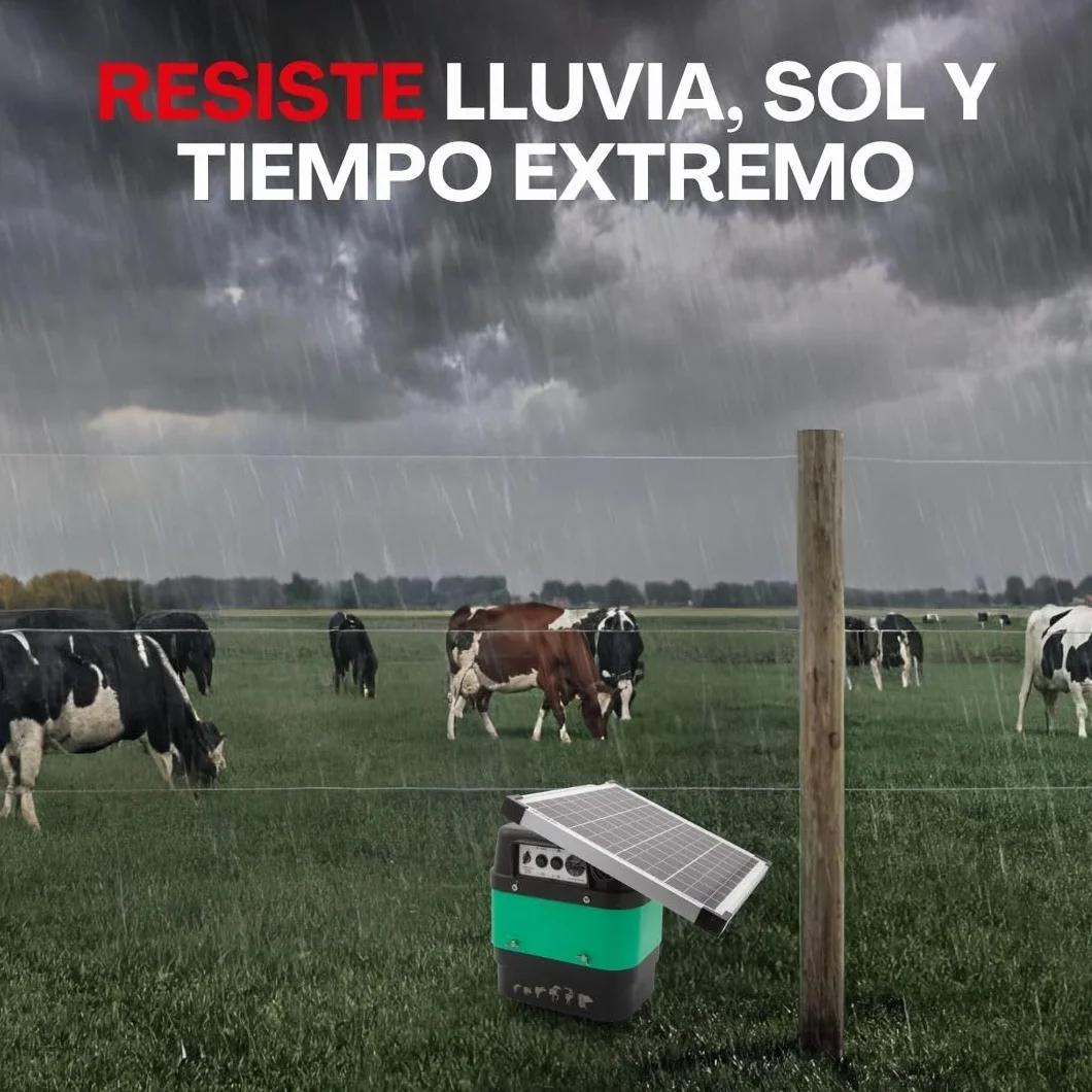 Pastor eléctrico Solar Llampec Mod.18S con Panel 12V 20W Incluido – 5,3 J, 10.000 V y 65 km de Alcance – Ideal para Ganado equino, Vacuno, porcino y Animales Salvajes – Batería 12V 45Ah no incluida