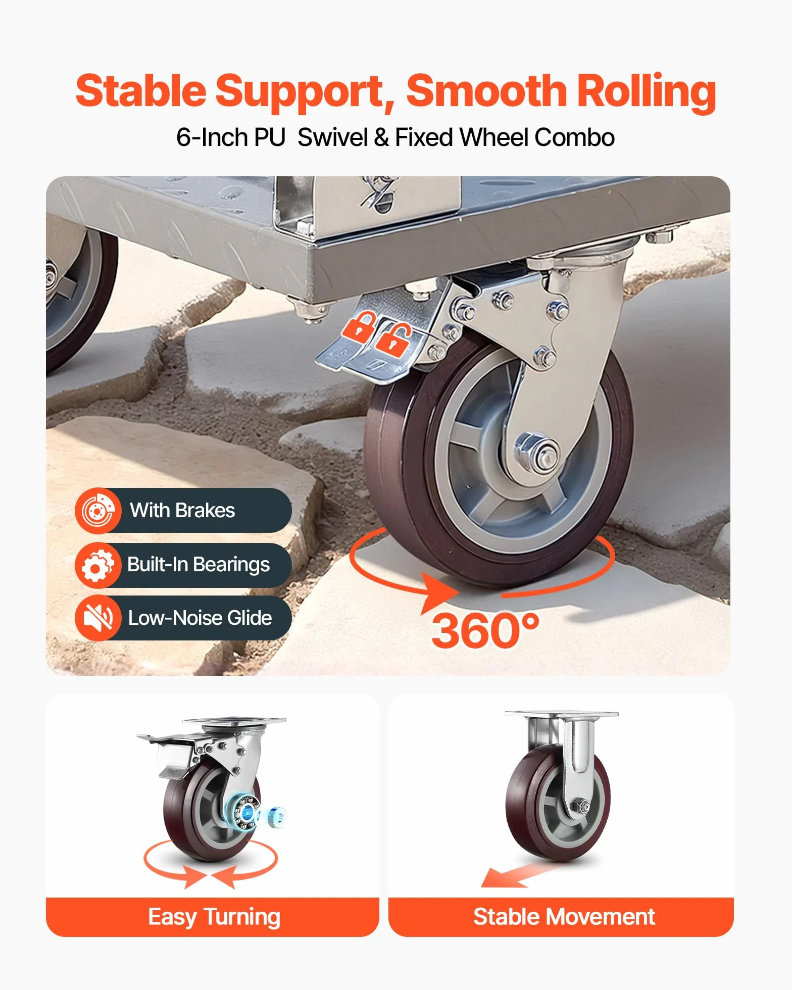 VEVOR Carro Plataforma Plegable de Acero 122 x 61 cm, Carretilla de Transporte Carga de 1202 kg, Carrito Portaequipajes con Plataforma con Ruedas de 152 mm, para Tareas Domésticas, Almacén, Mudanza