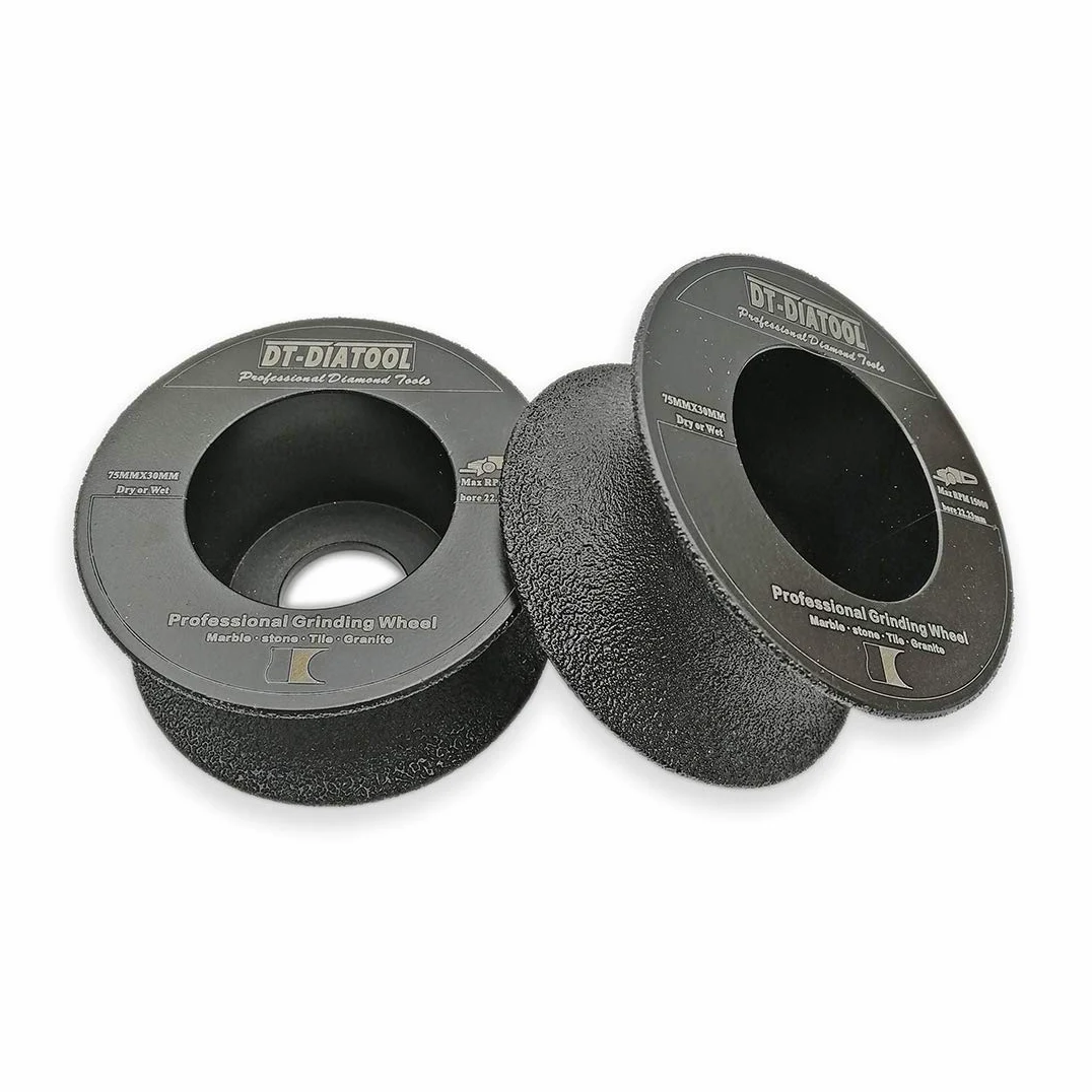 Discos de Esmerilado Manual, Muela de Diamante soldada al vacío 75 mm (3") con Eje Borde semicircular, Grano 60 7/8", Varios tamaños(2,30mm)