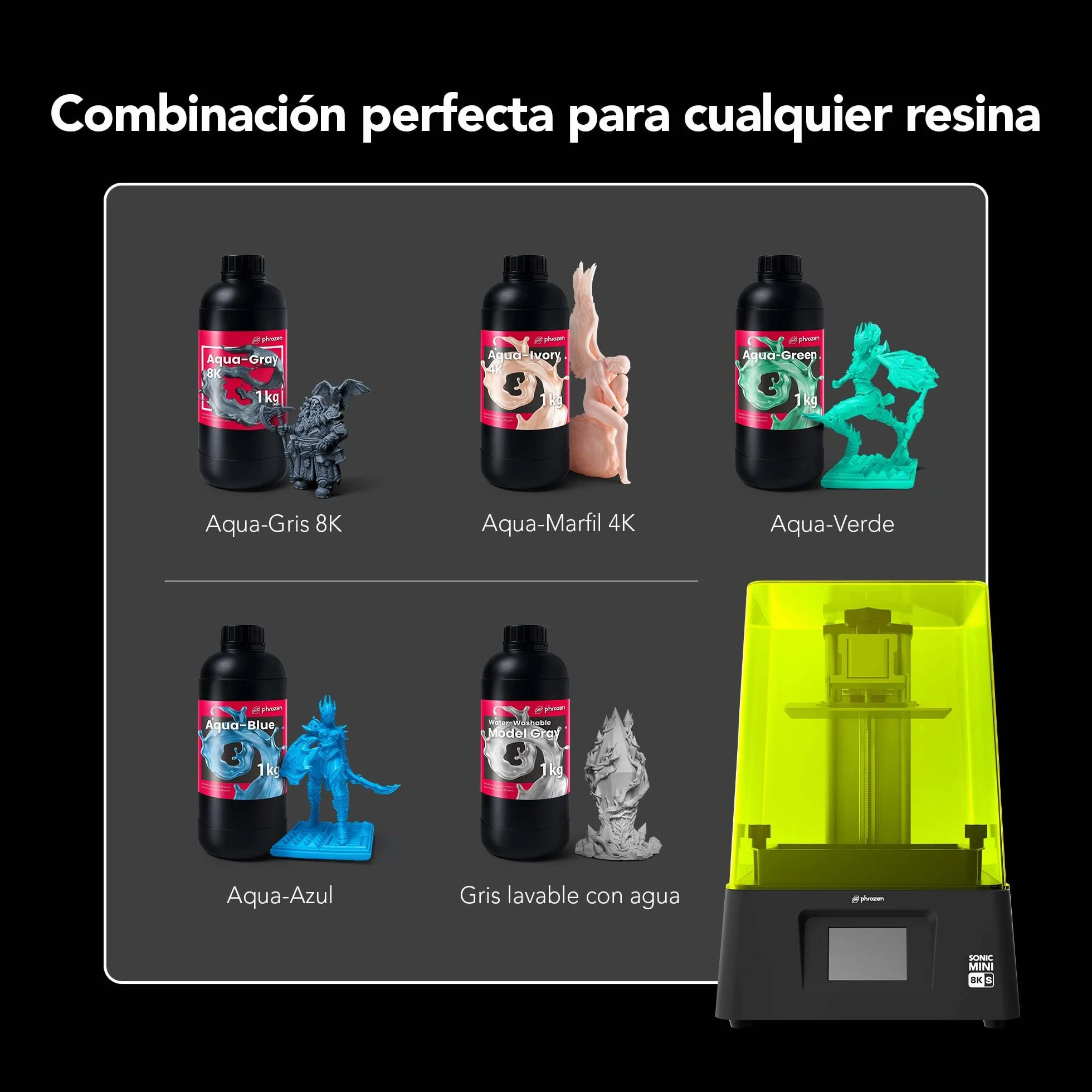 Phrozen Sonic Mini 8K S Impresora de Resina | 7.1" 8K Mono-LCD 3D Resin Printer | Precisión Ultra Alta 22µm, Tamaño de Impresión 165x72x170 mm | 3D Printer para Principiantes