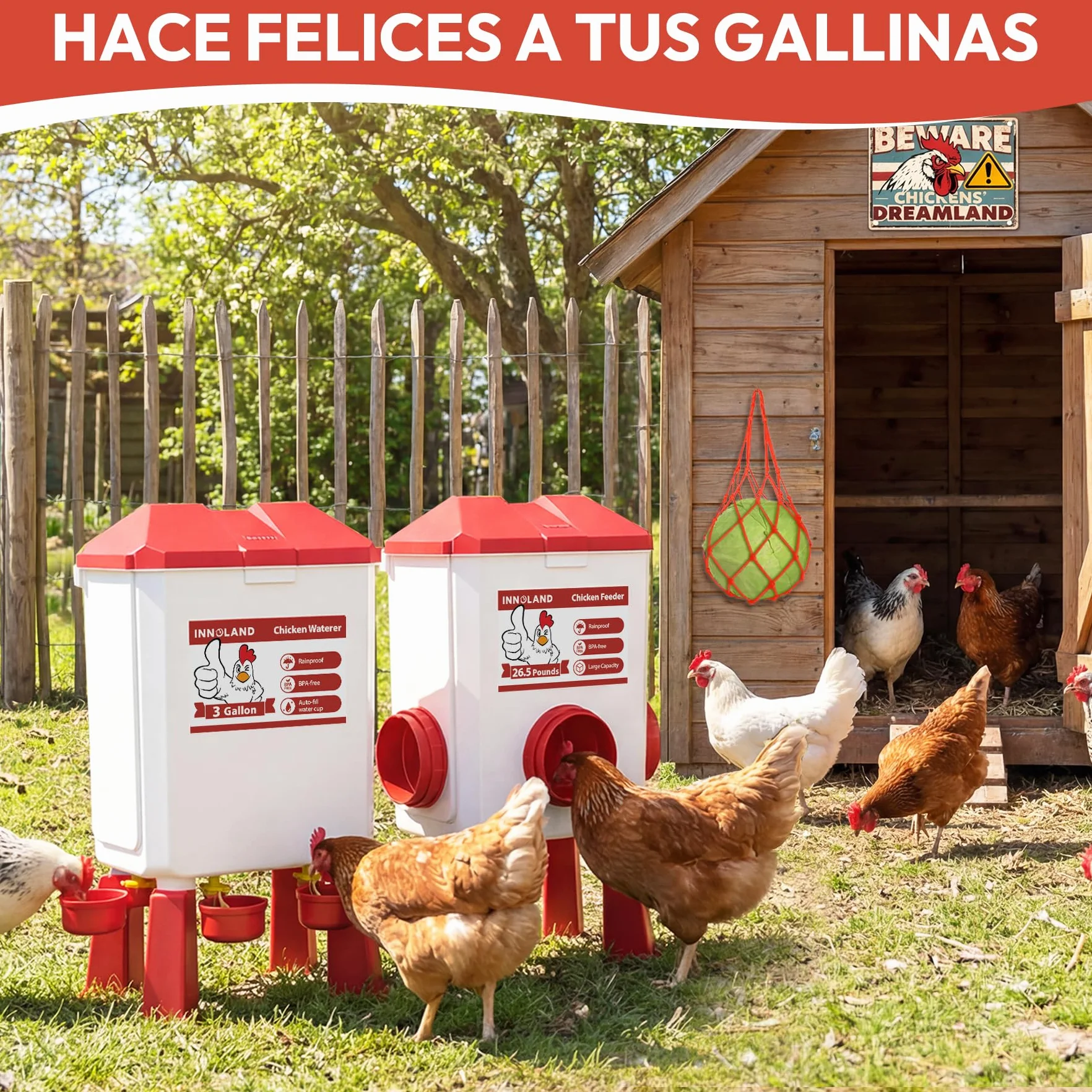 Comedero y Bebedero Automático para Gallinas 12KG 11L Anti Ratas 4 Comederos 3 Puertos Alimentación Alta Capacidad