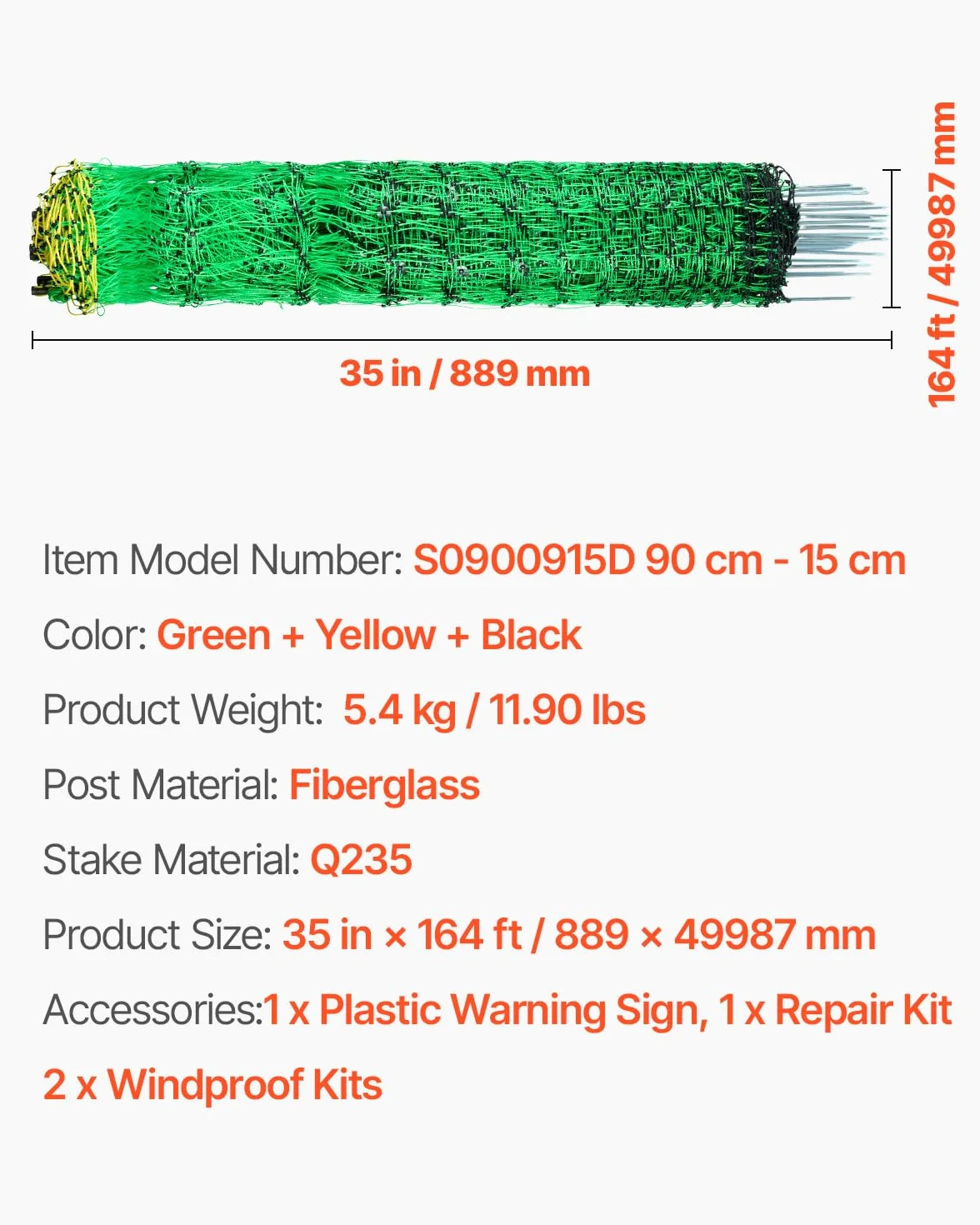 VEVOR Kit de red para cerca eléctrica de PE 0,88 x 49,98 m con postes de doble púa para cabras ovejas
