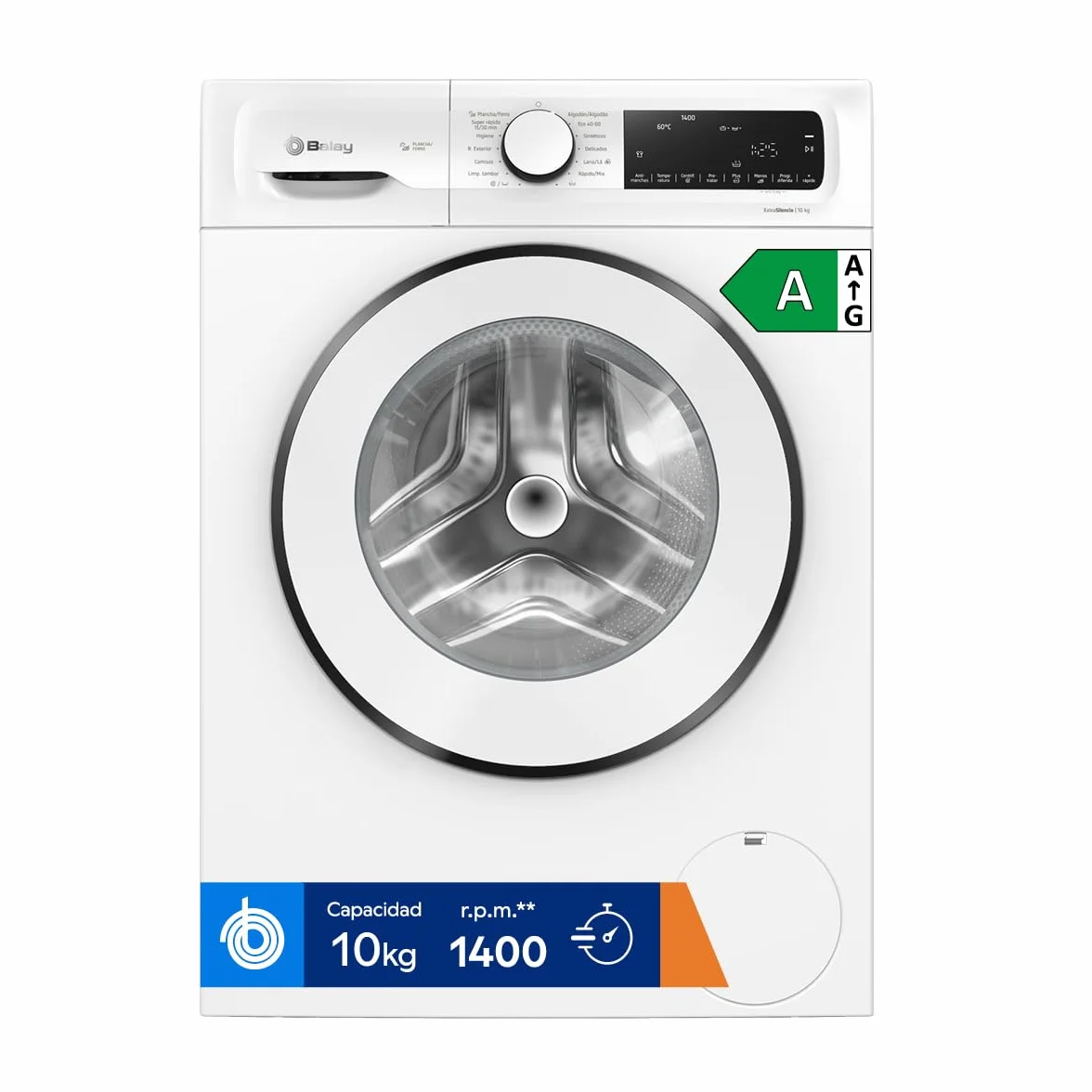 Balay Lavadora Libre Instalación 10 kg Programa Plancha Superrápido 15/30 min Silenciosa Blanco 3TS3107BD