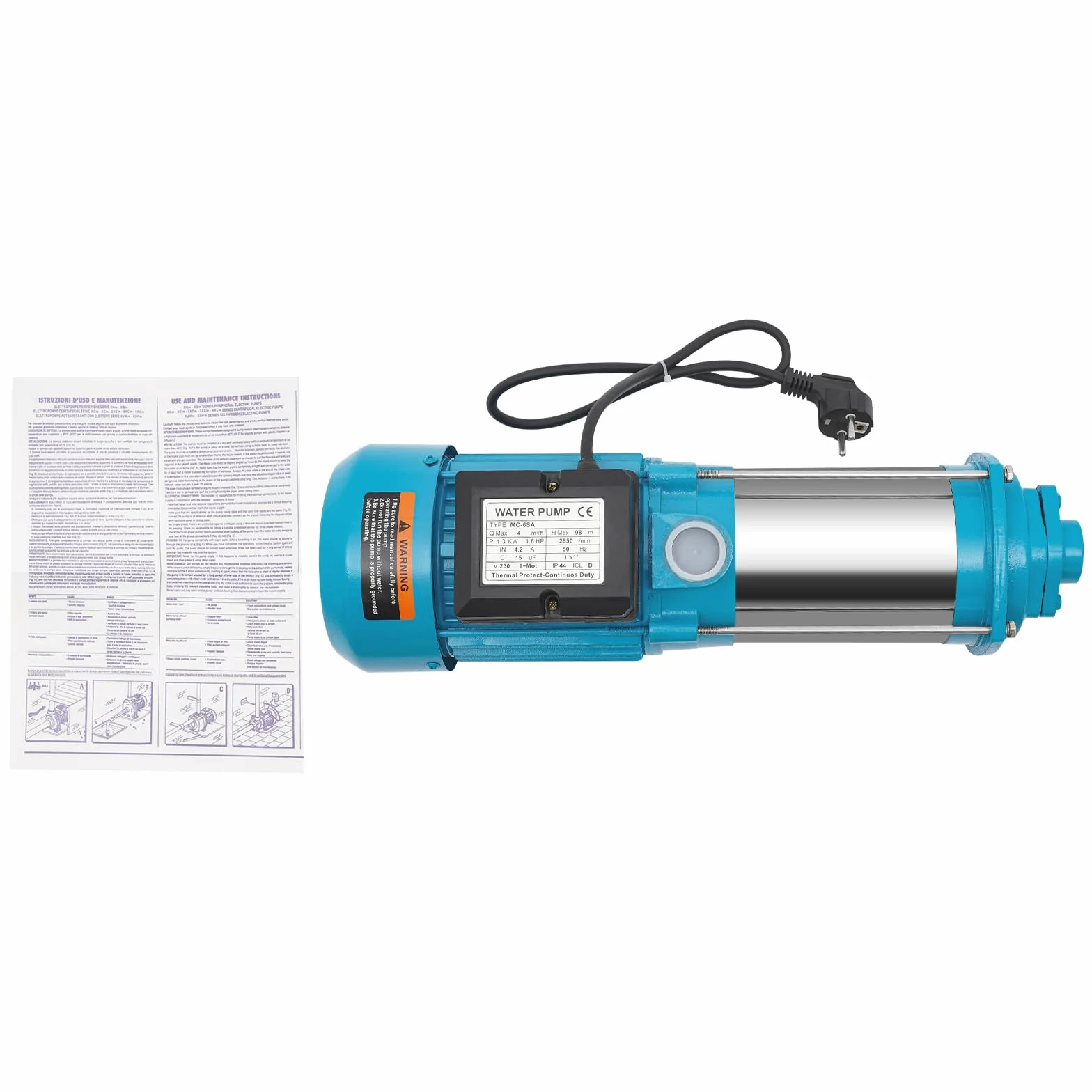 Bomba Centrífuga, 9.8 Bar 1" Bomba de Jardín Salida Bomba Centrífuga Avanzada de Acero Inoxidable 4000 L/H 1300 Vatios, Bomba de Agua Doméstica para Granjas, Estanques