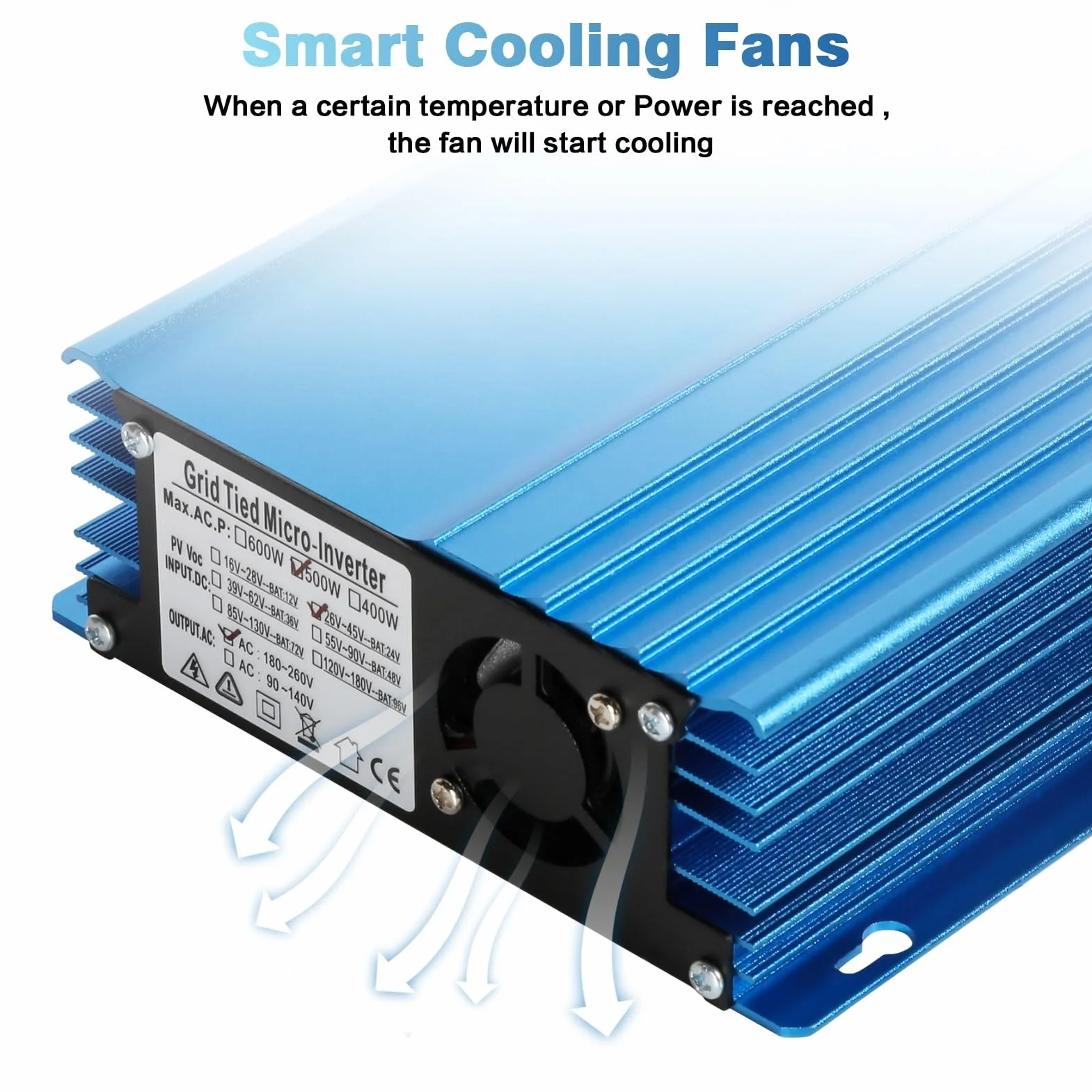 Jadeshay Micro Inverter, 12V Inversores de Conexión a Red 500W MPPT Inverter Solare per Paneles Solares Fotovoltaicos con Descarga de batería Ajustable AC220V