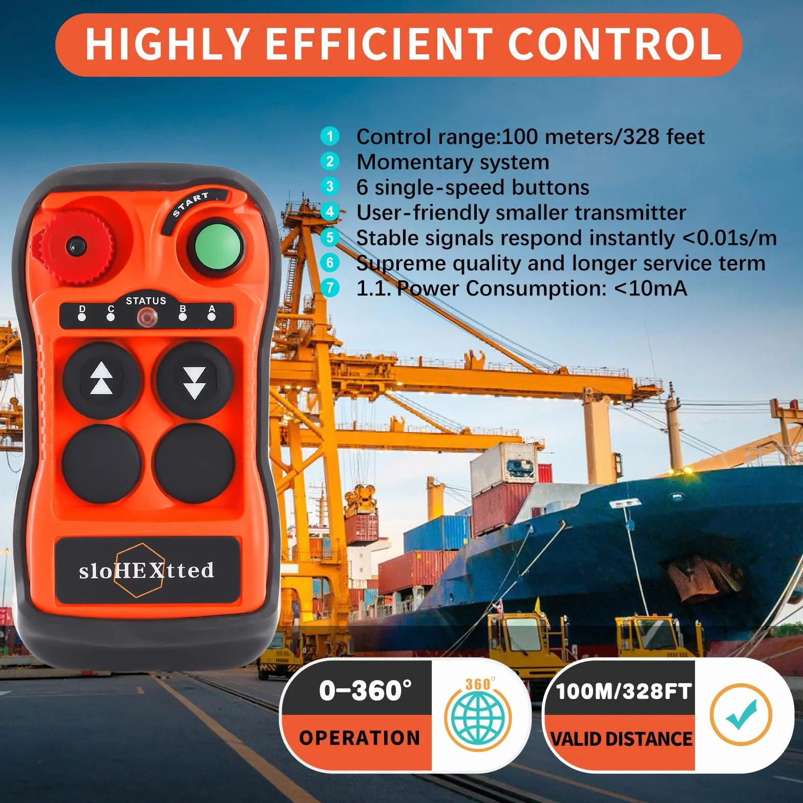 Control remoto industrial inalámbrico de 10 botones para grúa y polipasto eléctrico 28-465V | Mando radio para polipasto eléctrico de cadena y puente grúa, emisor y receptor con botón de parada de emergencia.