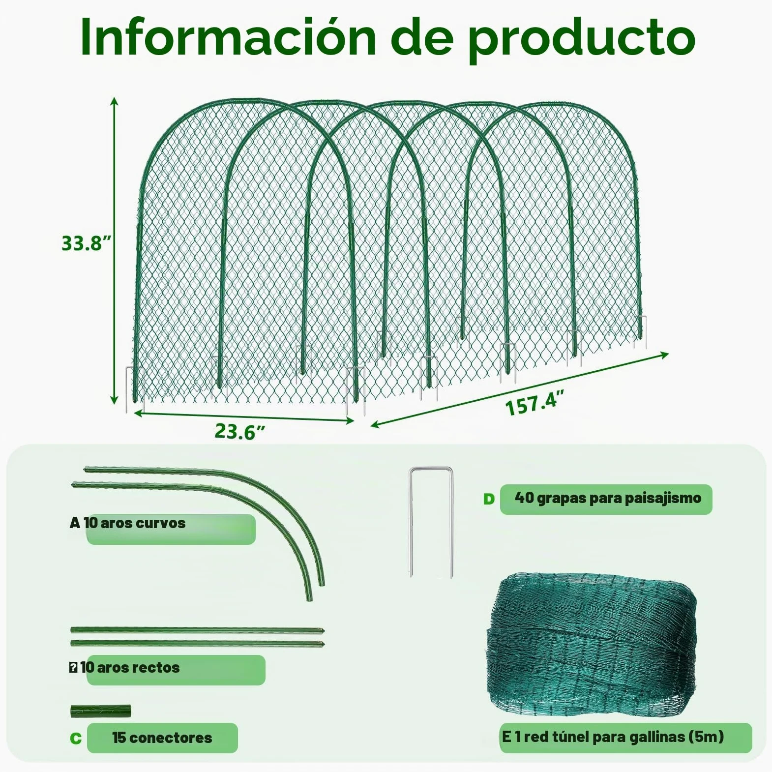UNIFAMILY Túnel de Pollo, gallinero, 157 x 31 Pulgadas, túneles de Pollo para Patio Exterior, túnel de fácil instalación, Adecuado para Pollos, Patos, Conejos, Grandes, Color Verde