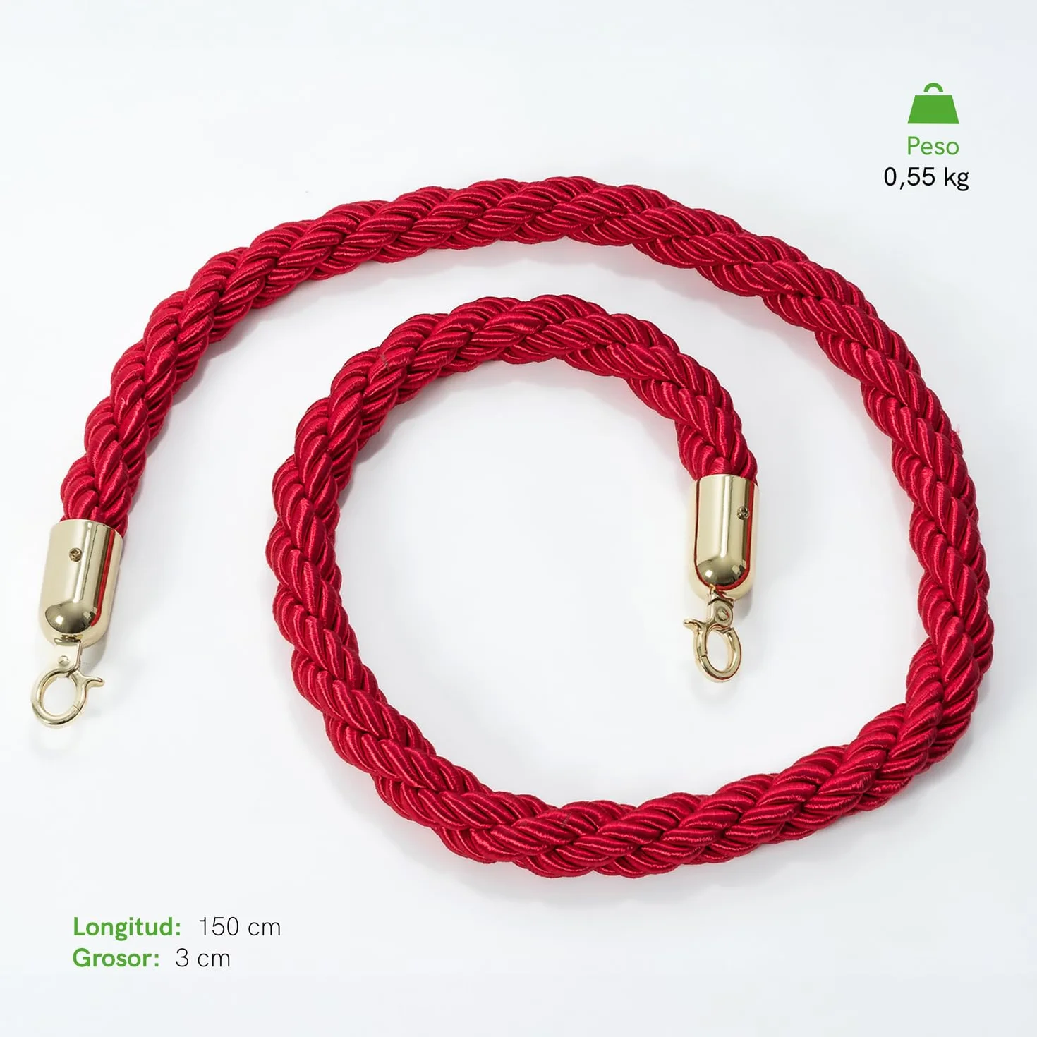 Pack Catenaria Dorada para Eventos Premium y Extensible de Acero. Poste Separador de Acero, Cordón Zona VIP Elegante para Catering con Cuerda Trenzada. (2 Mástiles + Cordón)