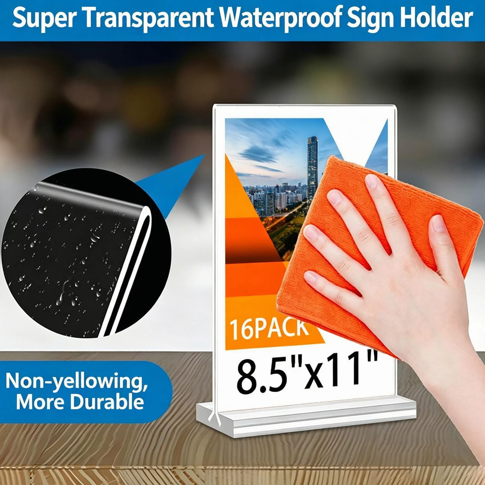 16 Pack Expositor Metacrilato Soporte Menú 8.5 * 11 Inches Transparente Soporte para Letreros Doble Cara Soporte Publicitario en Forma de T para recepción,Oficina,Restaurante,Hotel