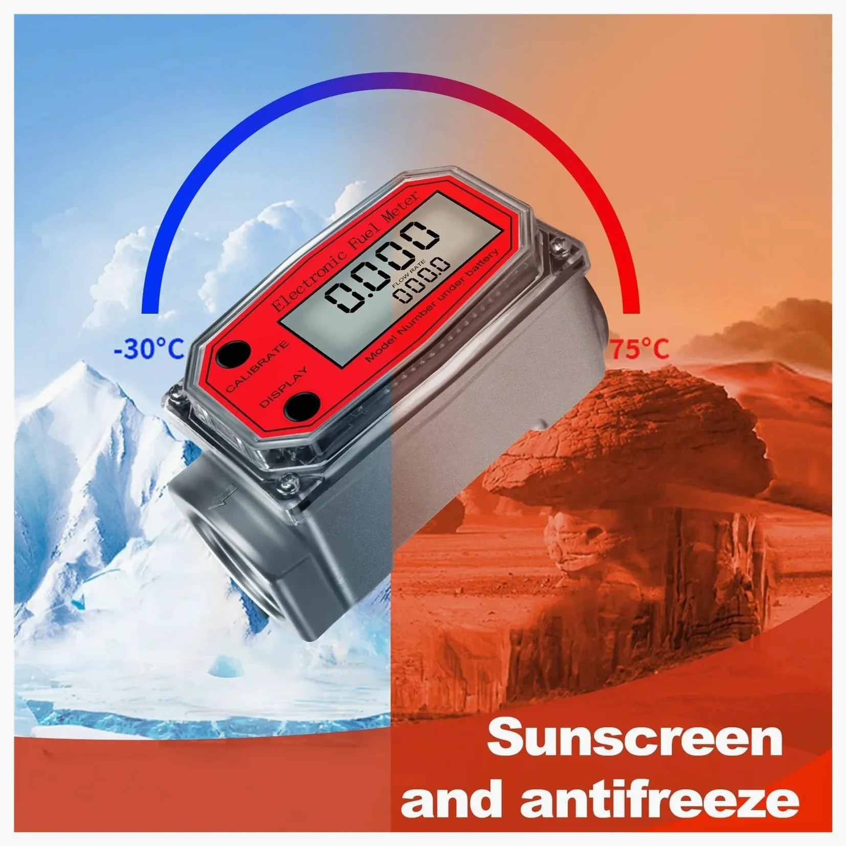 CIRONI Medidor de Flujo de turbina Digital de aleación de Aluminio, medidor de Flujo de Combustible electrónico LCD Medidor de Flujo NPT Contador de Agua (Size : 2Pcs Red Flowmeter)