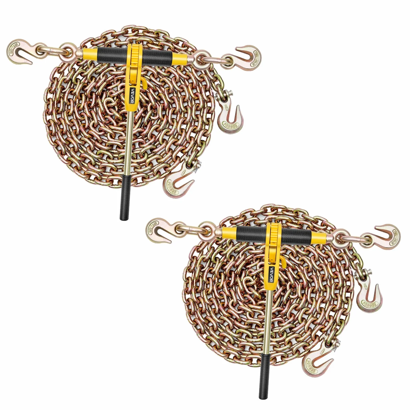 VEVOR Cadena Tensora con Trinquete, Juego de 2, Capacidad 3629 kg con Cadena 8 mm x 3,9 m Compatible 8 a 10 mm, Tensor de Cadena con Trinquete y Ganchos Ajustables para Amarre de Carga Camión Remolque