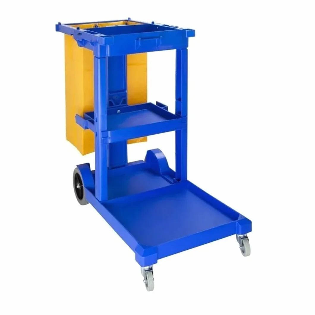 Clim Profesional - Carro de Limpieza Multifuncional Profesional | Equipado con Ruedas y 3 Bandejas | Ideal para Hostelería y Grandes Superficies, Azul y Amarillo, Plástico
