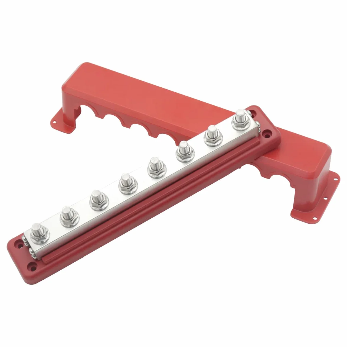 Bus Bar Barra colectora de 600A bloque de distribución de energía de cobre de 300V CA/ 48V CC con terminales de cableado de pernos de 8x M10 Busbar 600 Amp para Auto/Marinos/Solares, rojo