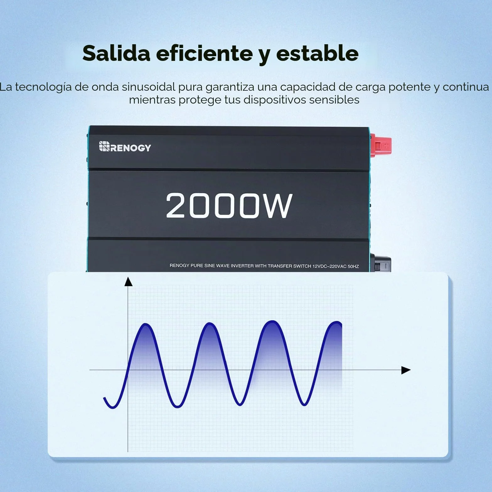Renogy Inversor 12V 220V Onda Pura 2000W/4000W Convertidor DC AC con Mando a Distancia 2 Tomas UE