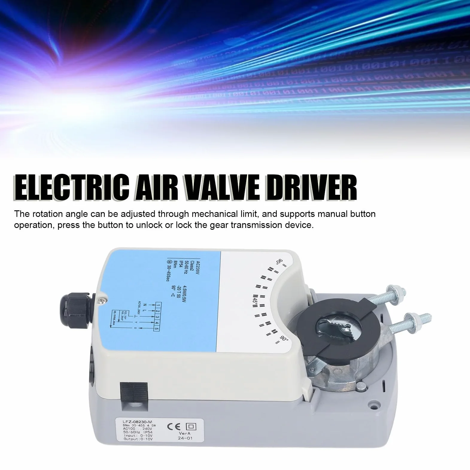 Actuador de Válvula de Aire Eléctrica, Motor sin Escobillas de CC, ángulo de Rotación Ajustable, Controlador de Válvula de Aire LFZ-08230-M, CA 230 V