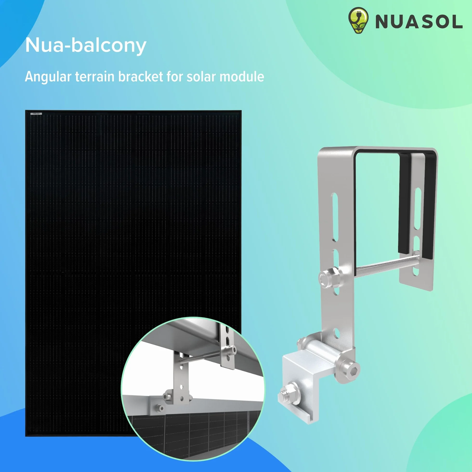 Soporte para planta de balcones, fijación para 2 módulos solares y un inversor fotovoltaico | rectangular | set | ángulo de inclinación 0° y 25-45° | ancho de barandilla hasta 80 x 80 mm,