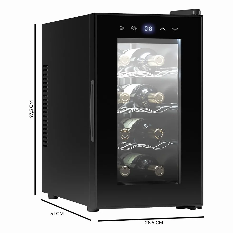 Cecotec Vinoteca Bolero Grandsommelier 830 Coolcrystal 8 Botellas Enfriamiento Termoeléctrico Temperatura Regulable 8-18ºC Control Táctil LED Interior