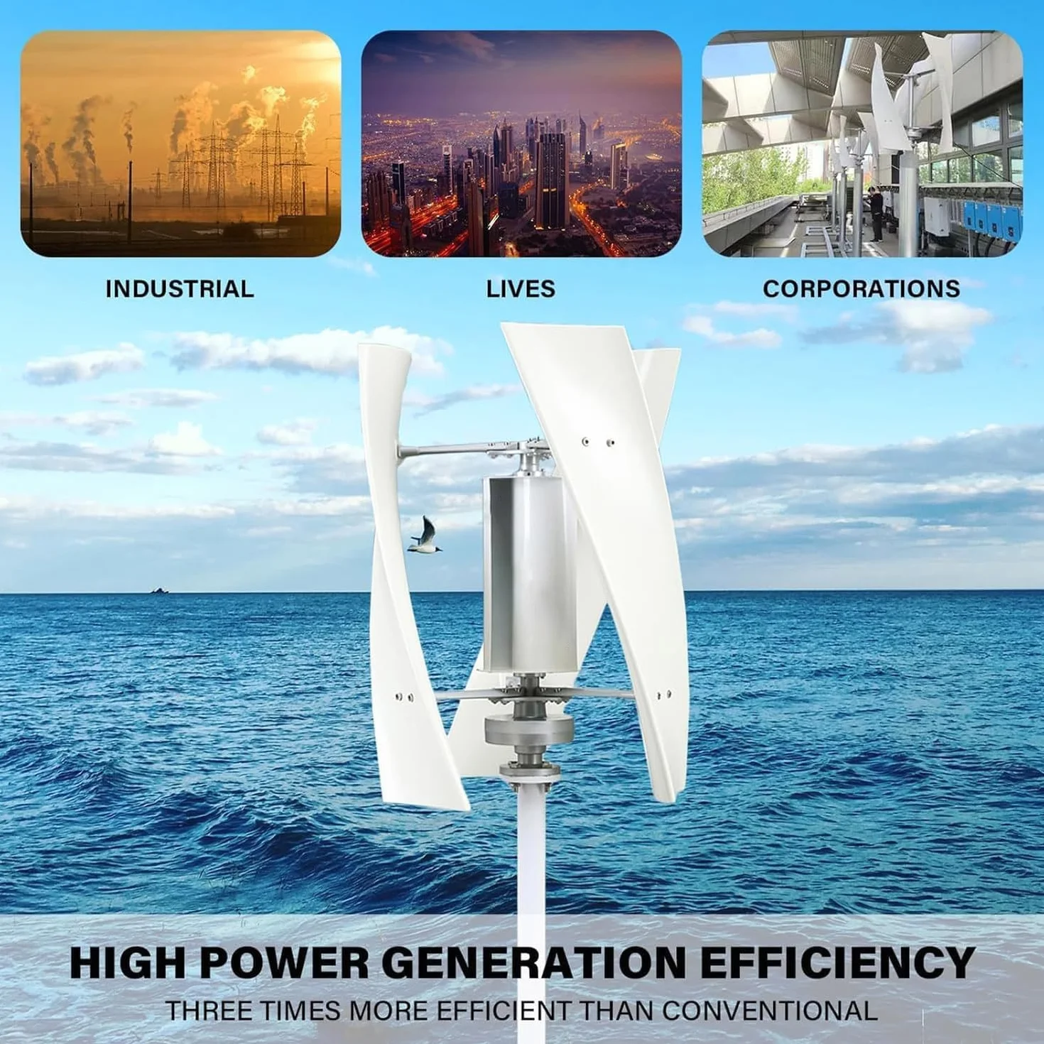 Aerogeneradores Vertical 12V 24V 48V 220V con Controlador de Carga a Prueba Agua 3 aspas para Uso doméstico 16000W 20000W Sin Ruido Aerogenerador Vertical levitación magnética(20000W,24V)
