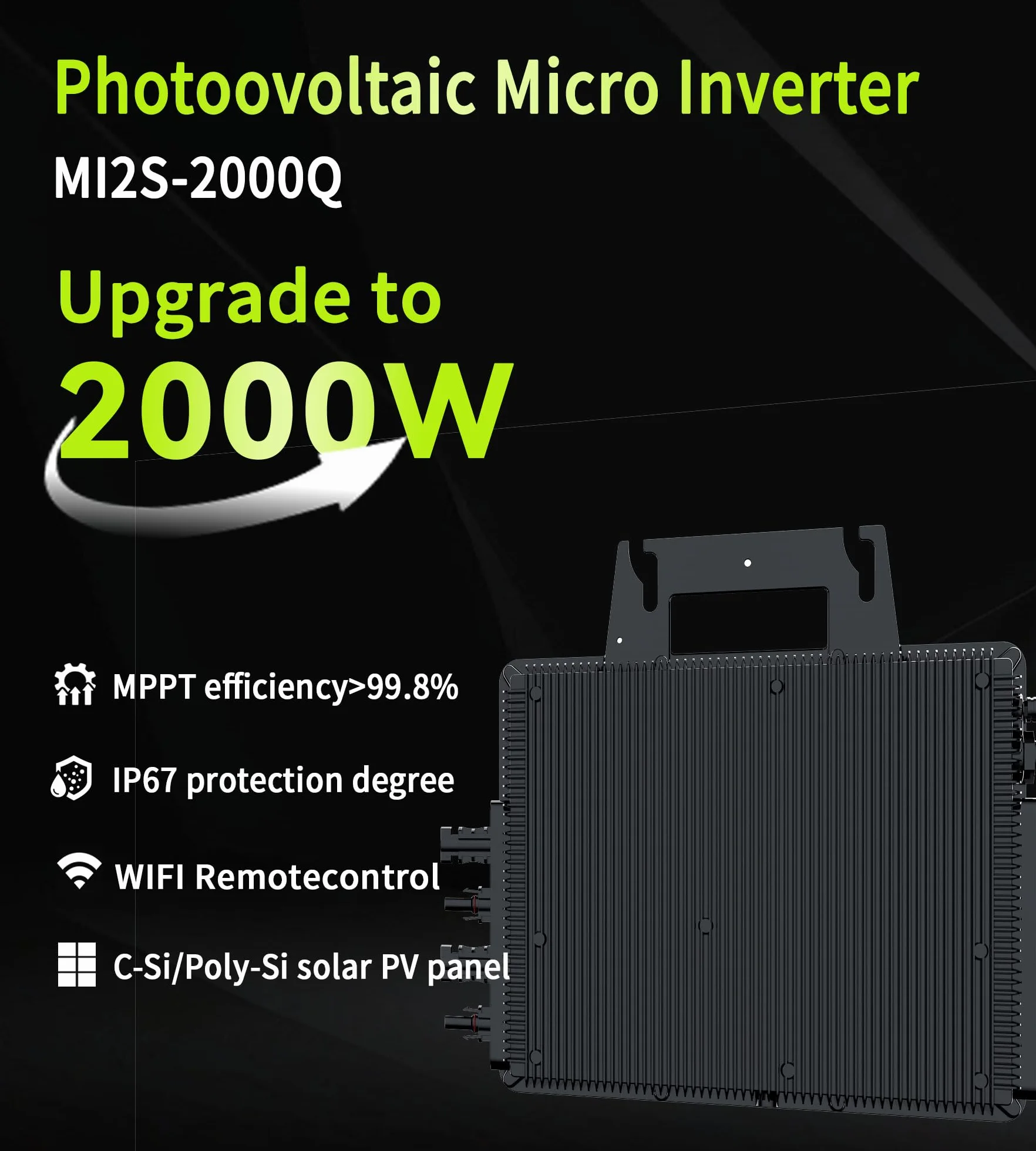 Microinversor RC de 2000W, Entrada de 26-60V CC, inversor de módulo fotovoltaico, microinversor MPPT, Compatible con monitoreo Remoto por WiFi