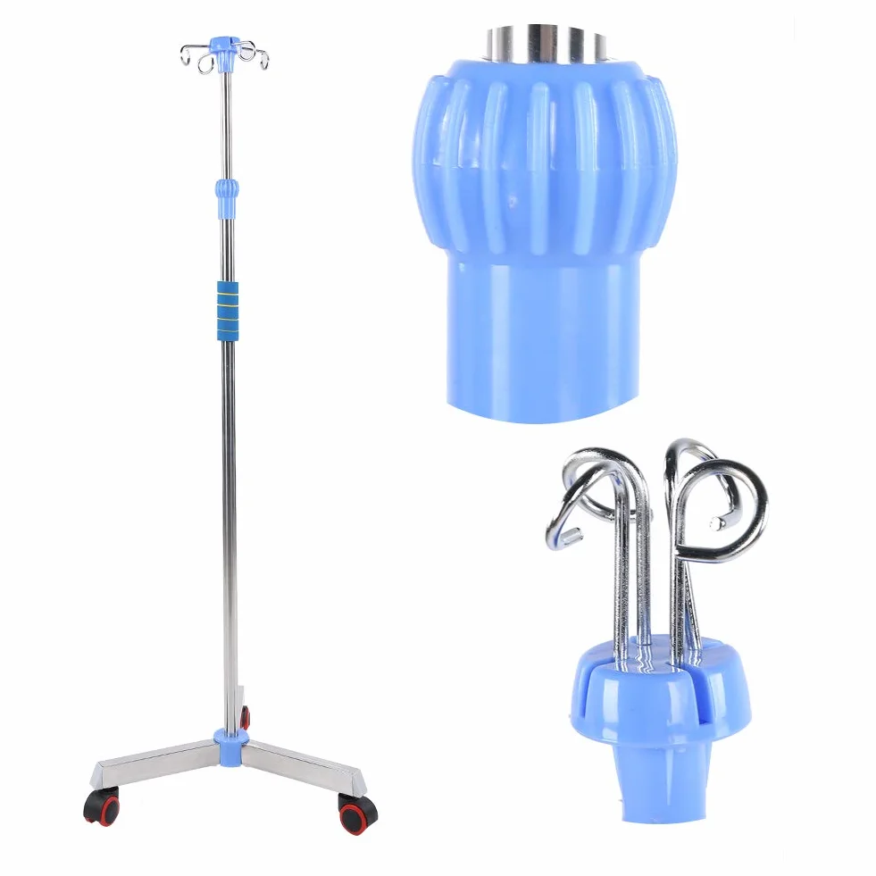 Soporte para suero intravenoso con ruedas, soporte de acero inoxidable Soporte para infusión portátil Soporte para bolsa intravenosa con 4 ganchos para el hospital y el hogar, altura ajustable