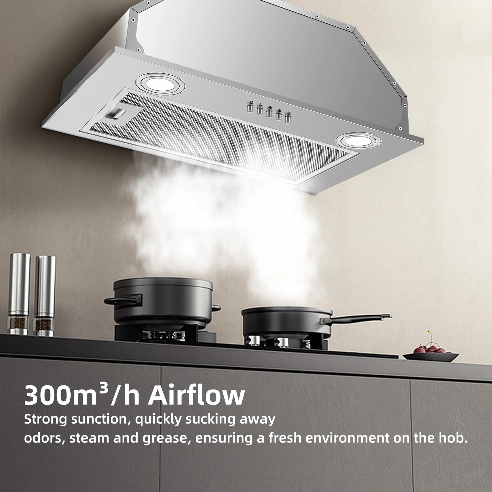 Campana Extractora Encastrable 52cm 300m³/h Acero Inoxidable LED