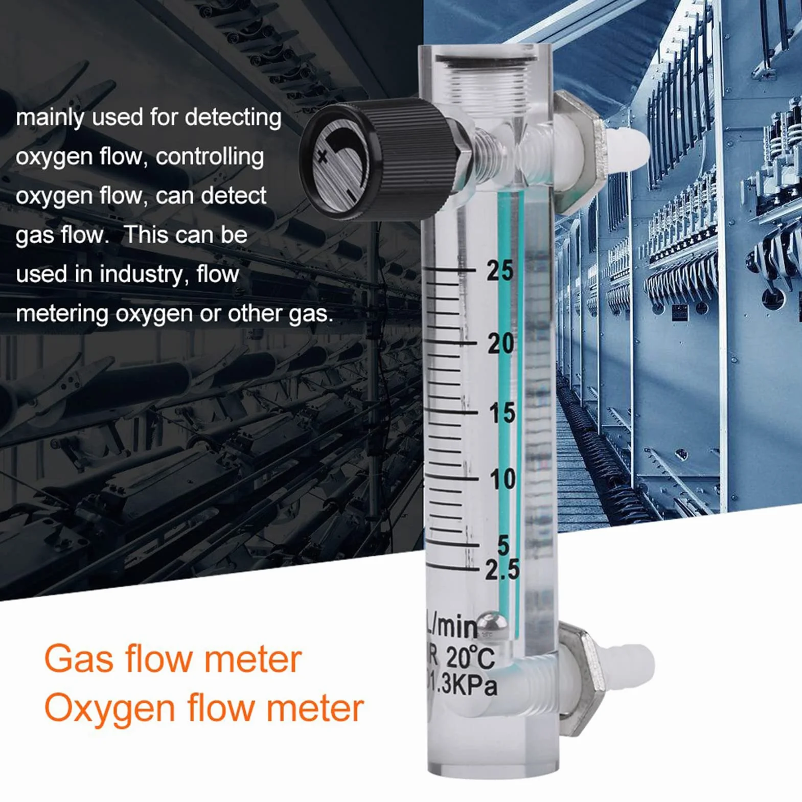 Gasdurchflussmesser 2.5-25LPM mit Regelventil für Sauerstoff/Luft/Gas