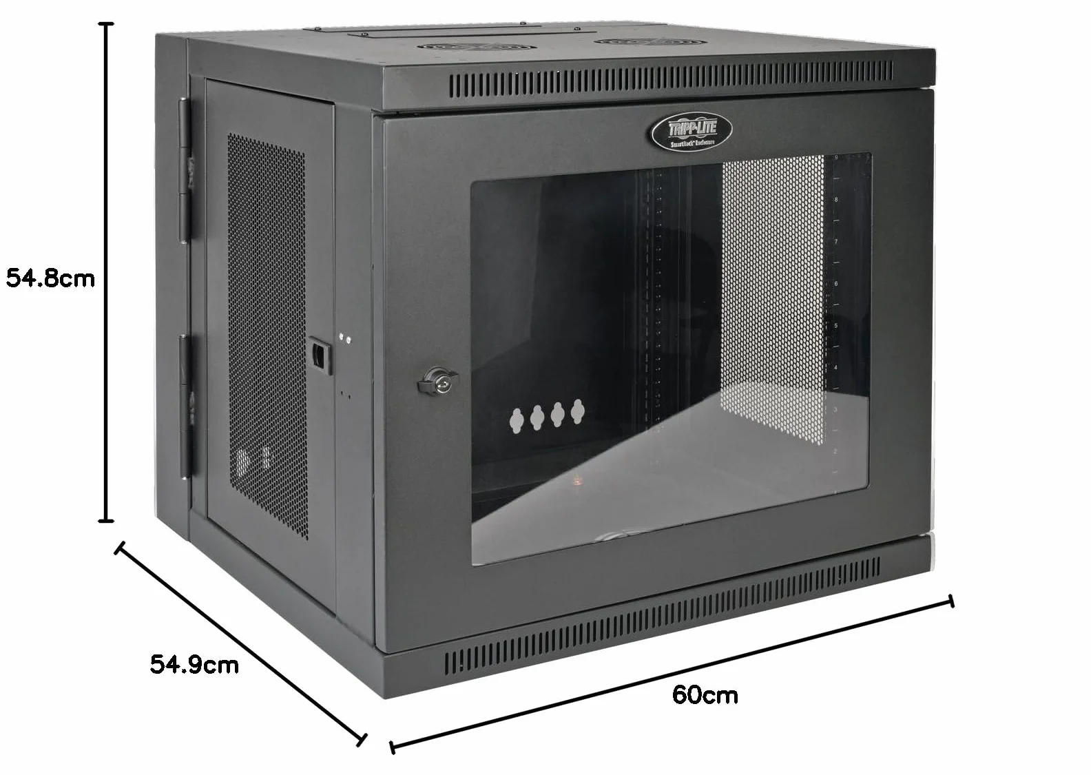 Eaton Tripp Lite SmartRack 10U de Perfil Bajo, Profundidad de Conmutador, Gabinete de Rack Pequeño Montado en la Pared, Ventana de Acrílico Transparente (Negro) (SRW10USG)