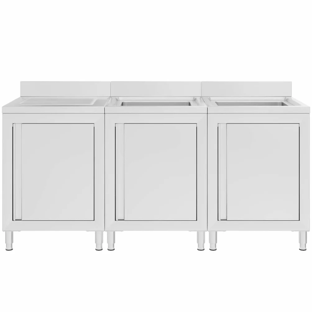 vidaXL Fregadero de Cocina Profesional Mesa de Trabajo Comercial Mueble Equipo Armario de Almacenamiento Restaurante Acero Inoxidable 180x60x96 cm